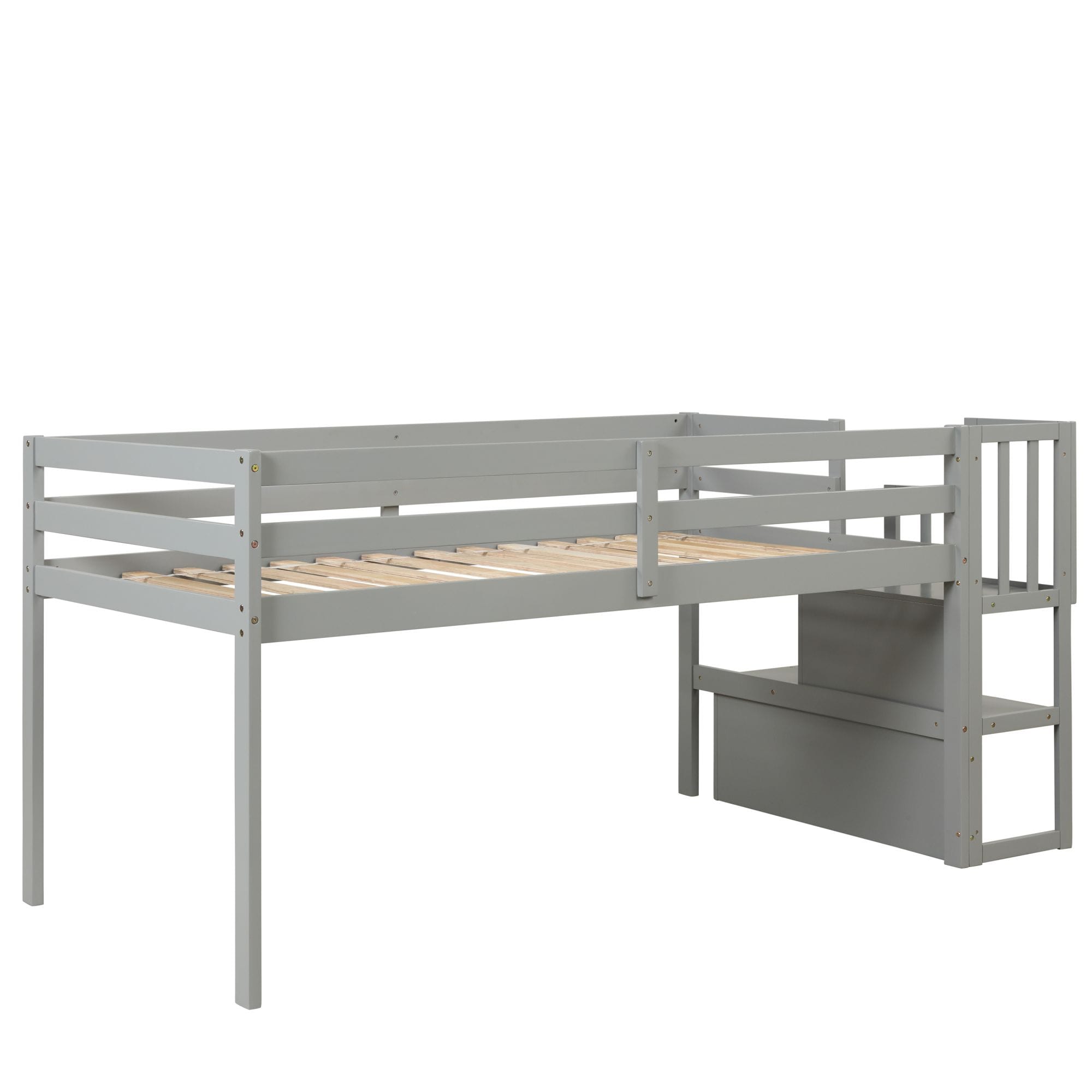 Yiekholo Grey Twin Loft Bed with Storage Staircase, Kids Low Loft Bed ...