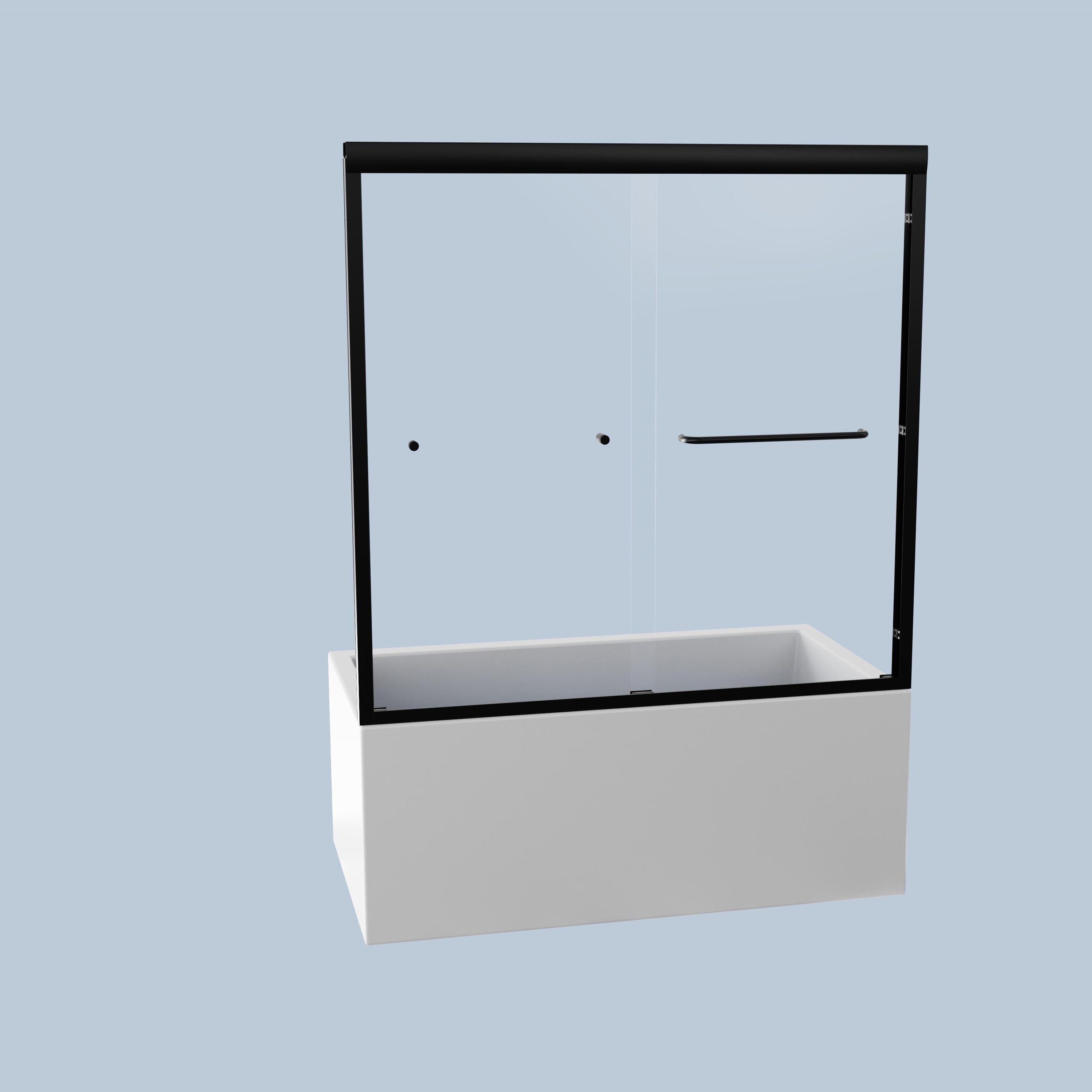 Miuara  Matte Black 56-in to 60-in W x 58-in H Semi-Frameless Clear Glass Bypass Sliding Bathtub Doors