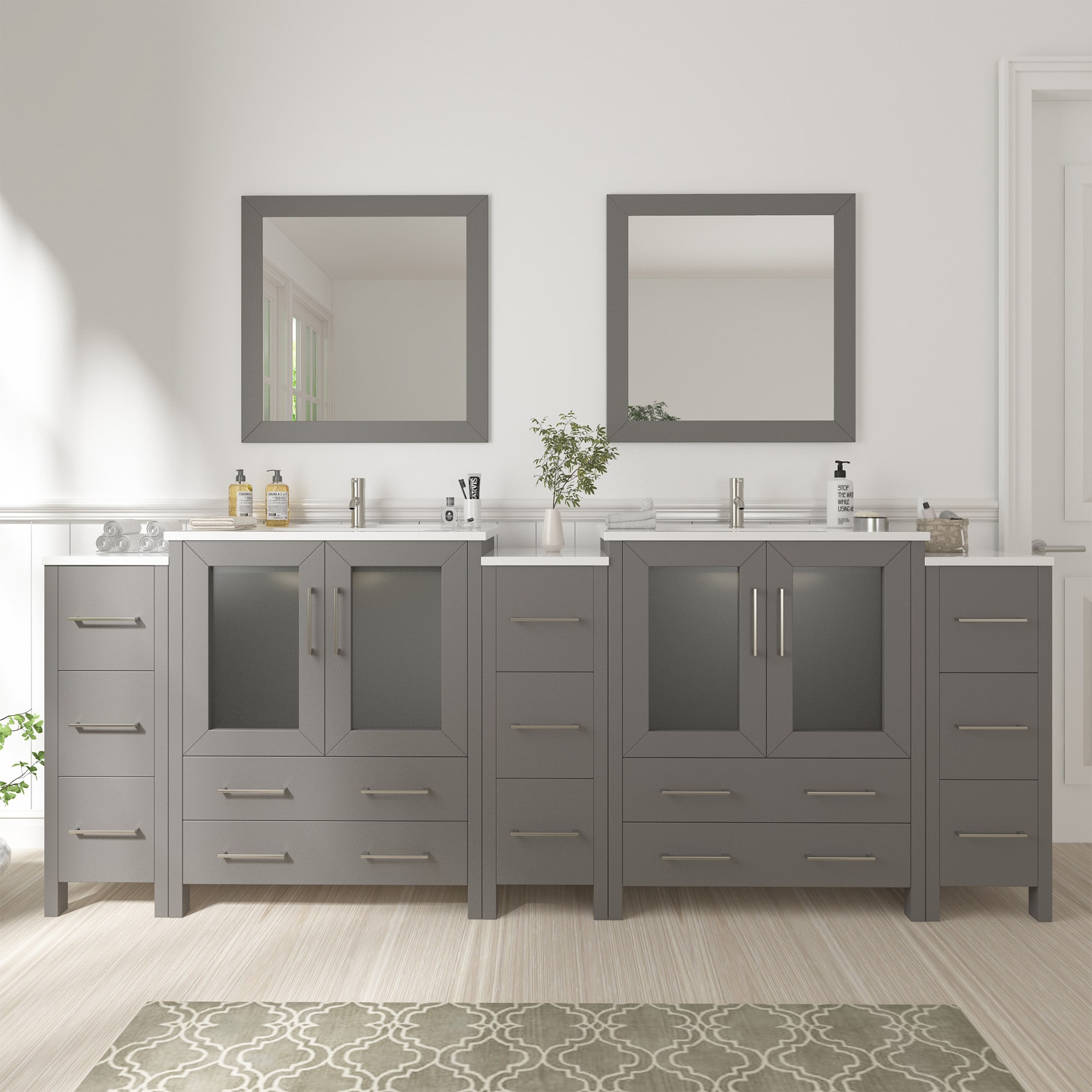 Vanity Art VA3024-84G Brescia 84-in Grey Undermount Double sink Bathroom Vanity with White Ceramic Top (Mirror Included)