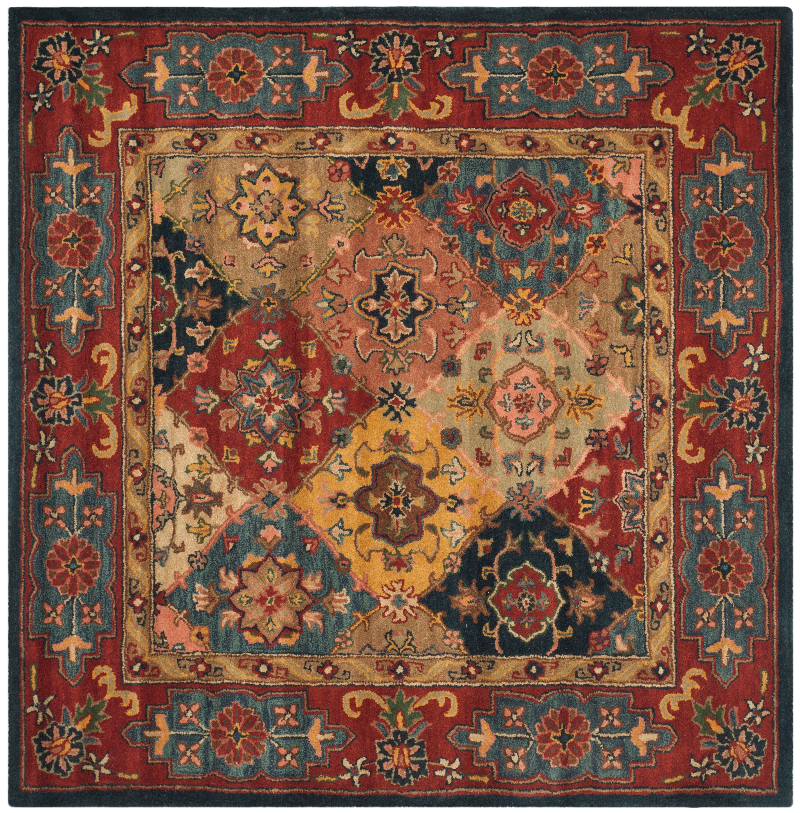 Handmade Red Wool Tufted Reversible Square Rug, 8' x 8'