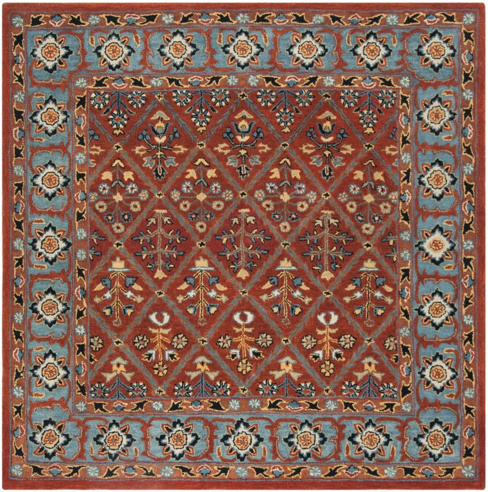 Safavieh HG738Q-6SQ Heritage Latur 6 x 6 (ft) Tufted Wool Red/Blue Square Indoor Floral/Botanical Oriental Area rug