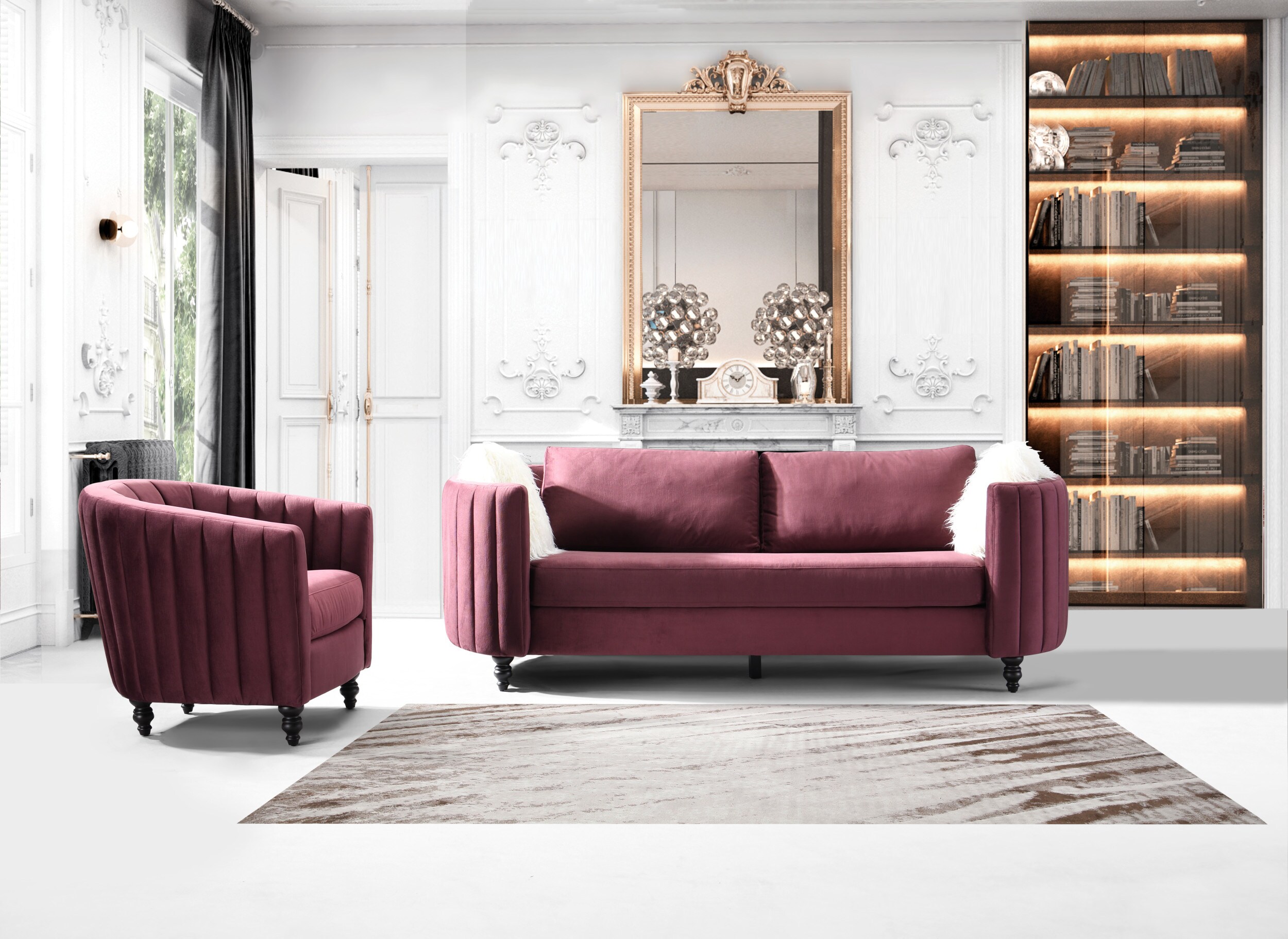 Chic Home Design Riviera 97.24-in Modern Purple Velvet 2-seater Sofa at ...