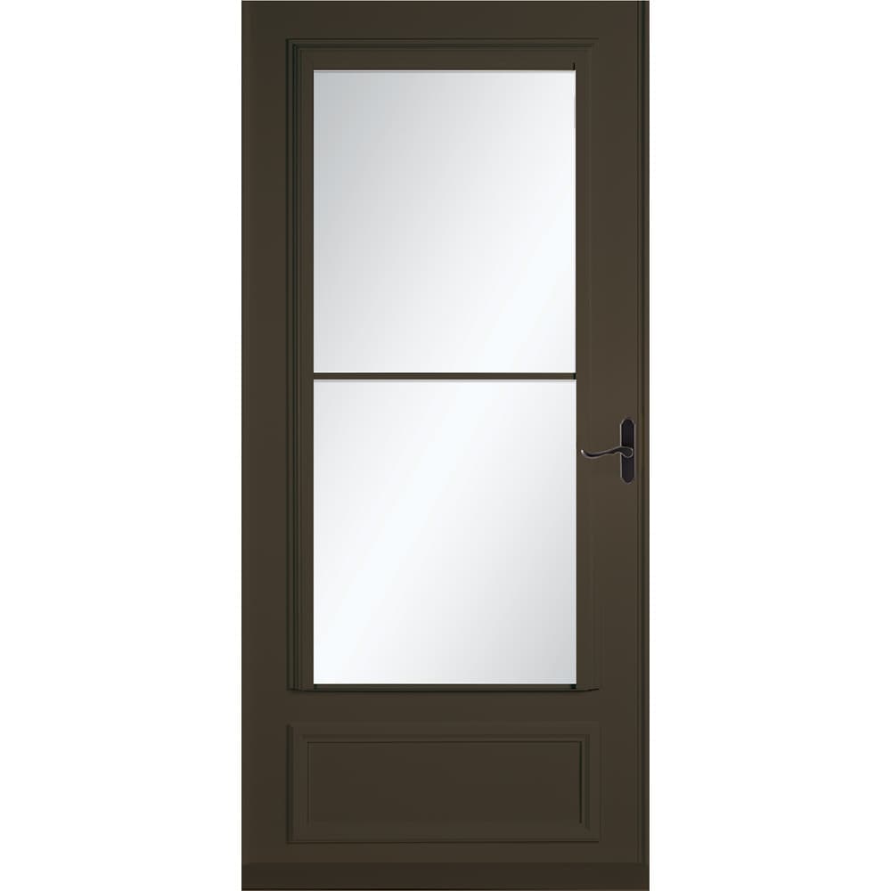 Savannah 32-in x 81-in Brown Mid-view Retractable Screen Wood Core Storm Door with Aged Bronze Handle | - LARSON 37085041