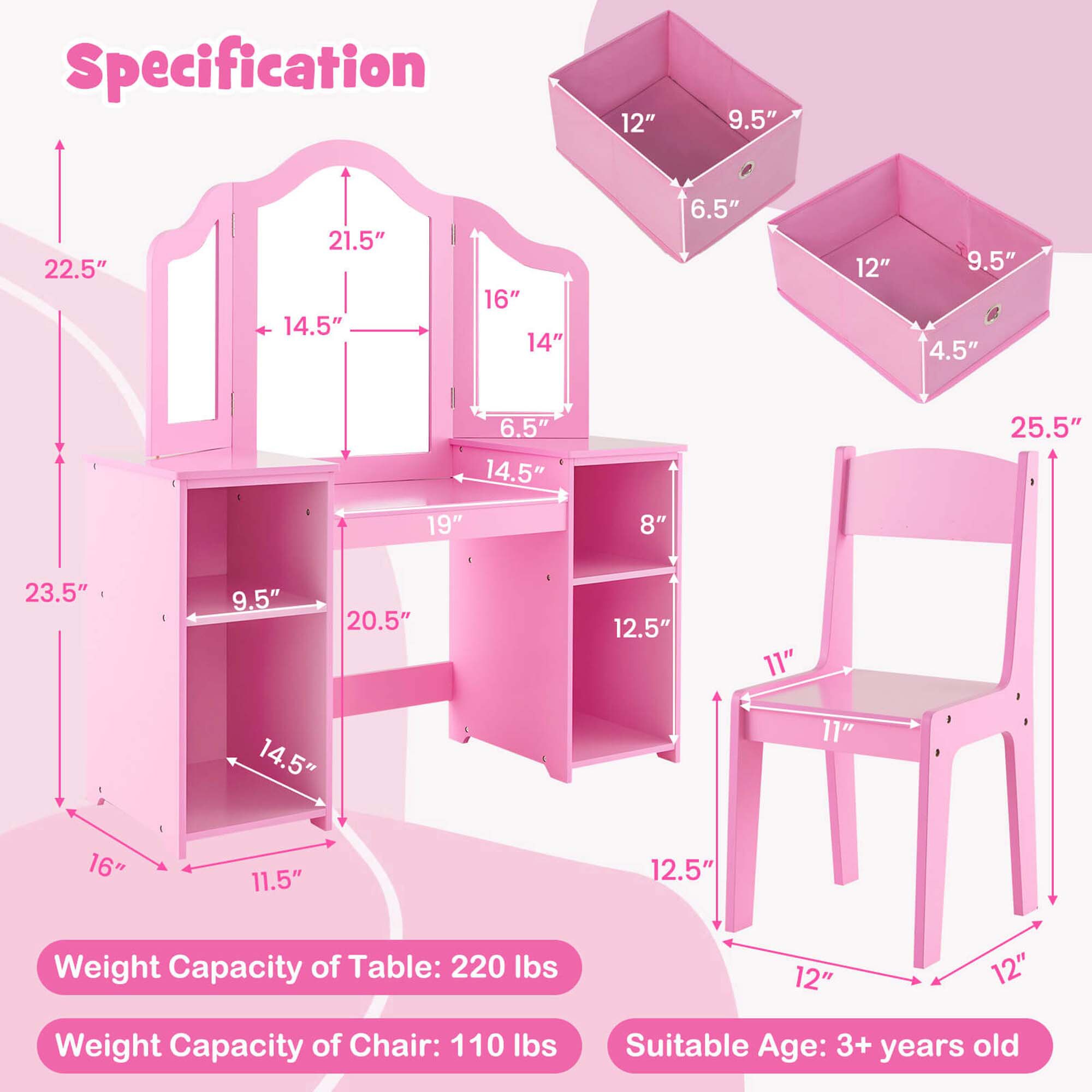 Costway HCST01596 Bedroom-Vanities - View #2