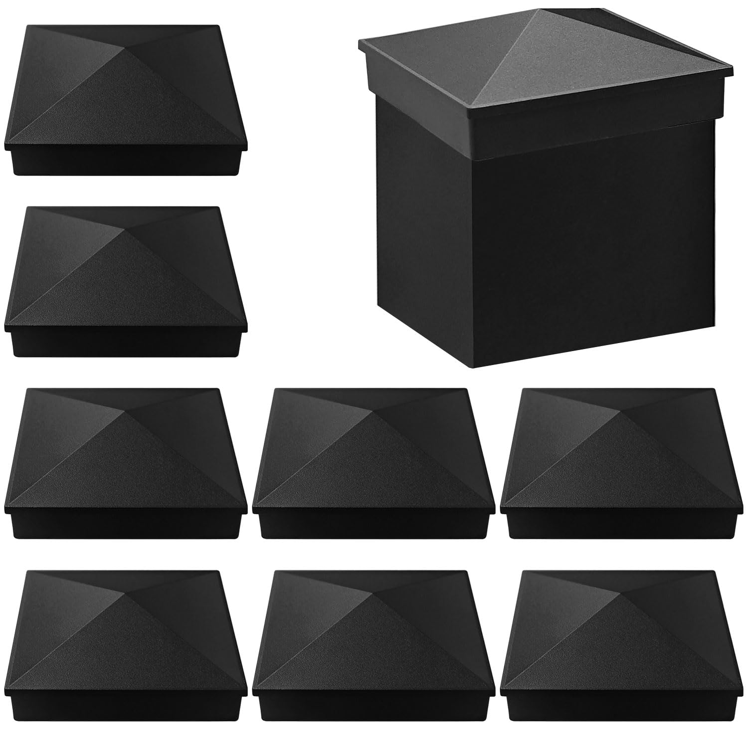 Misopily  Aluminum Pyramid Post Cap for Square Metal Posts Fits 1.5 in 2 in 2.5 in 3 in and 4 in Deck Fence and Mailbox Post Tops Black 8 Pack