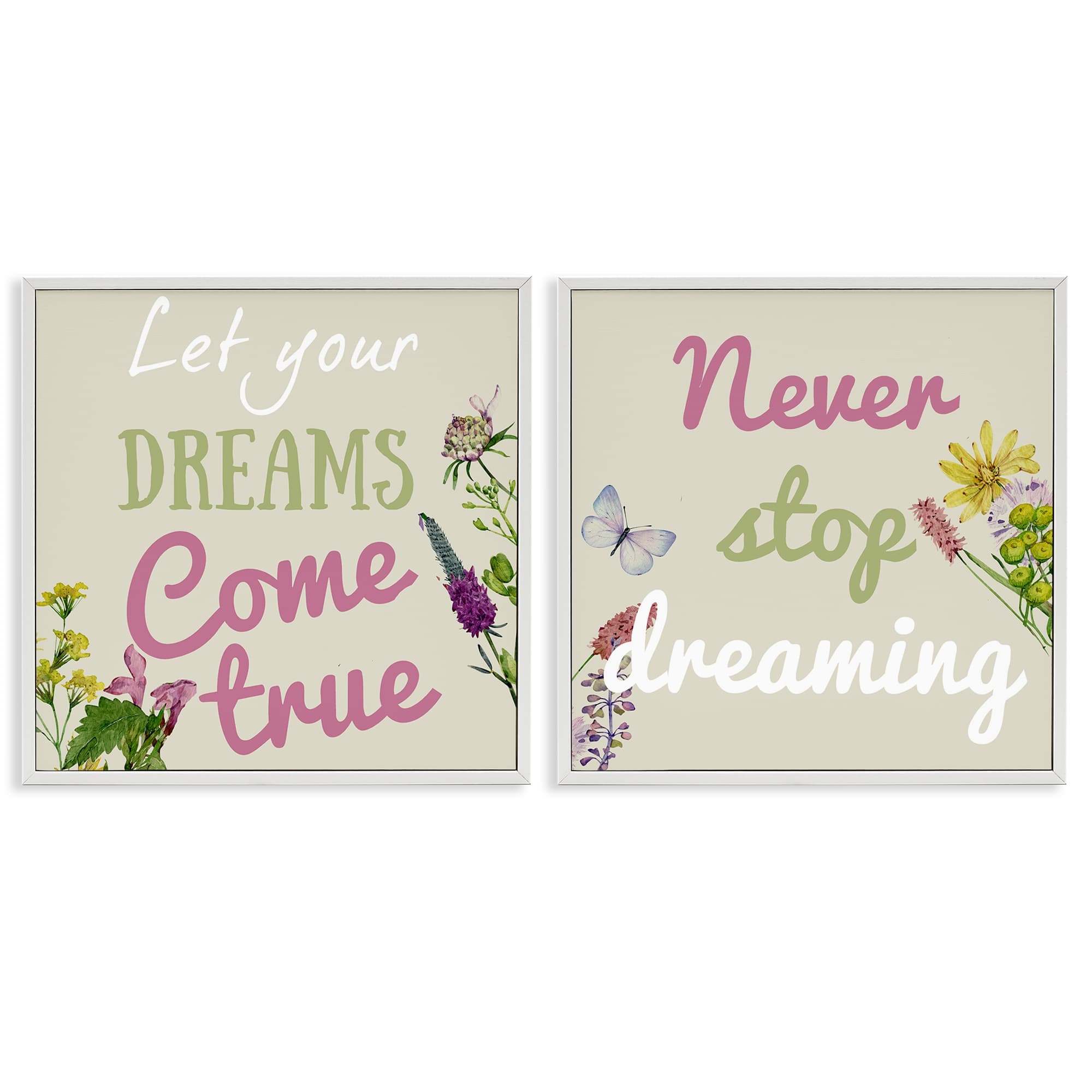 Stupell Industries B2-778-WFR-2PC-12X12 Motivational Dream Sentiments 2 Piece White Framed Giclee Art Set By Kim Allen 12 x 12
