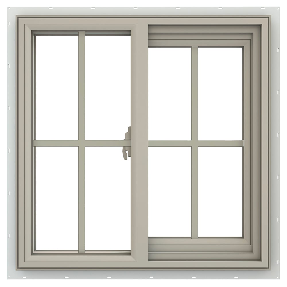 JELD-WEN LOWOLJW138500664 V-2500 23-1/2-in x 23-1/2-in Desert Sand Exterior Desert Sand Interior Right-Handed Vinyl Sliding Window Annealed Glass with Grids (Full Screen Included)