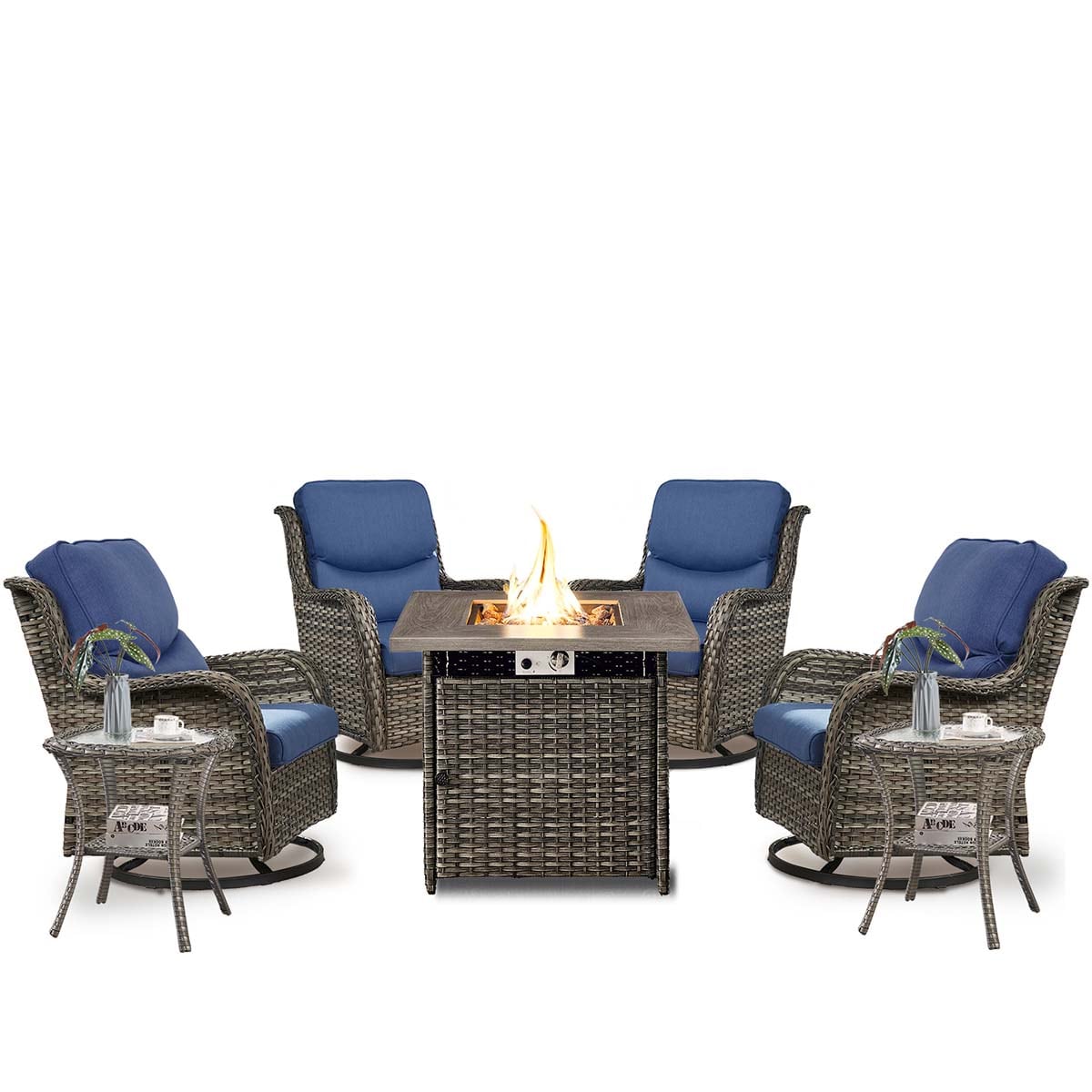 Rilyson FS099036XLX2-1 CAROLINA 7 -Piece Woven Patio Conversation Set with Blue Cushions