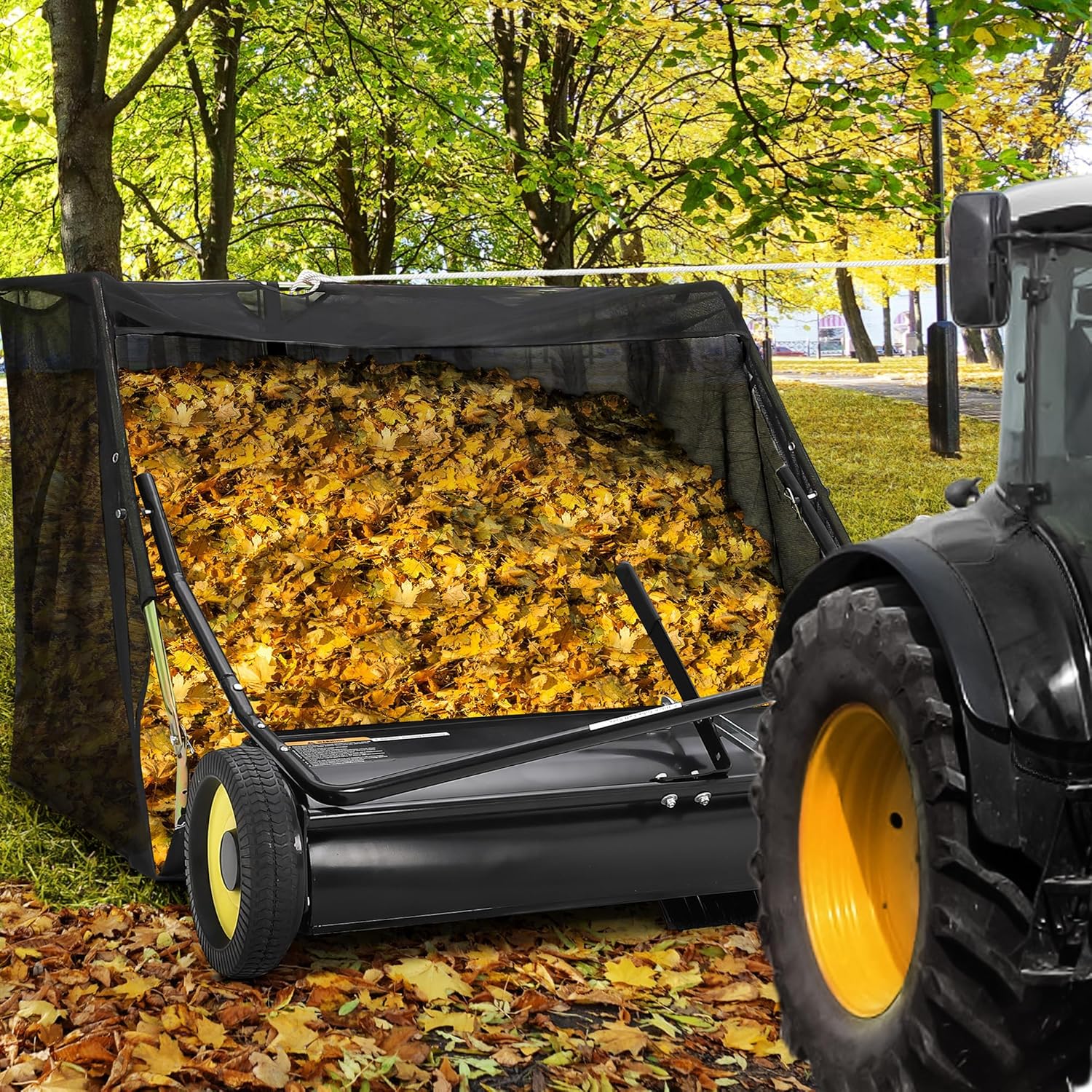 Qeetex ZYFLPHO-12G1SEW6 44 Inch 25 Cu.Ft Large Capacity Heavy Duty Leaf Grass Collector Tow Behind Lawn Sweeper