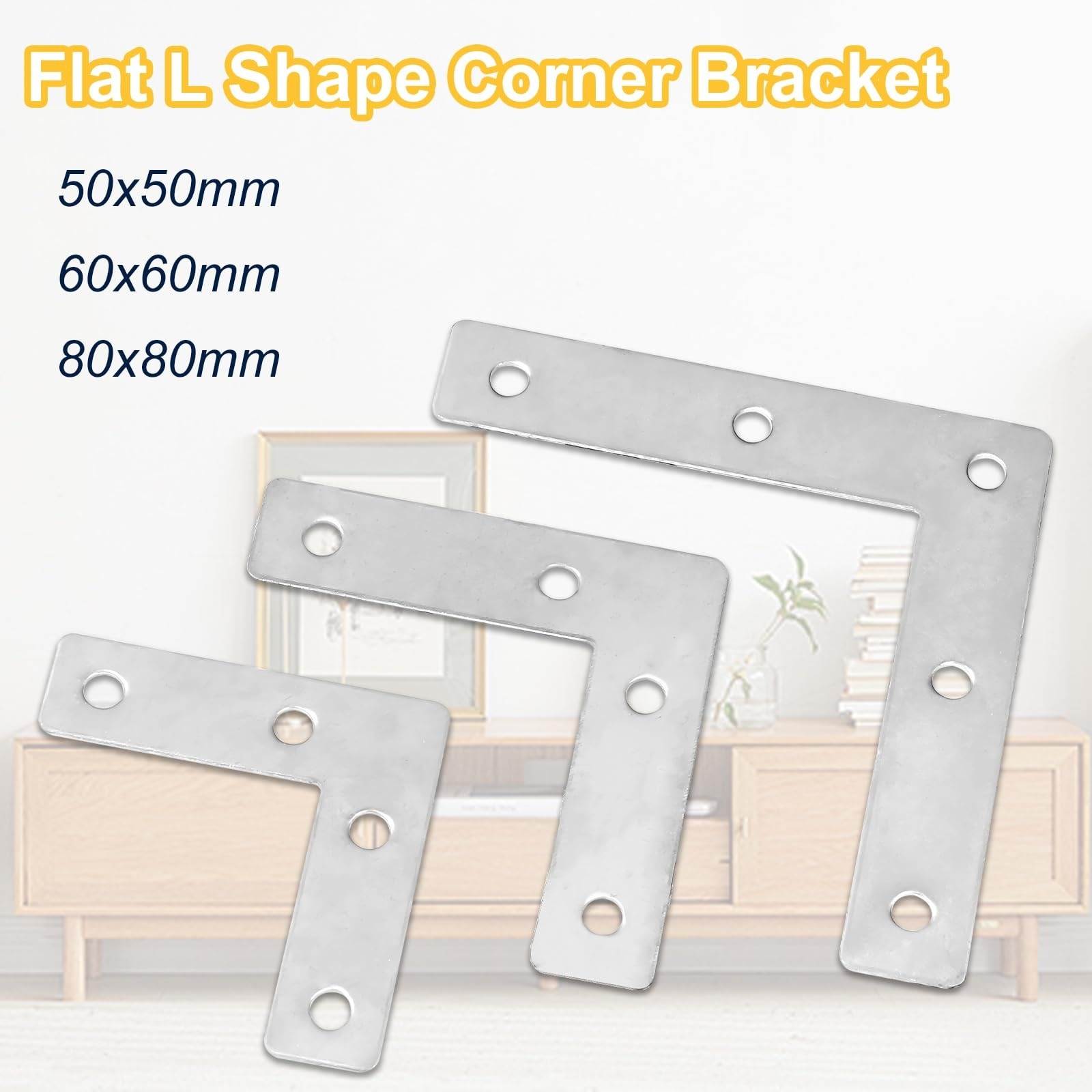 Etokfoks  20 pack stainless steel flat L shape 2 4 in by 2 4 in right angle corner brackets with screws for shelves cabinets and frames