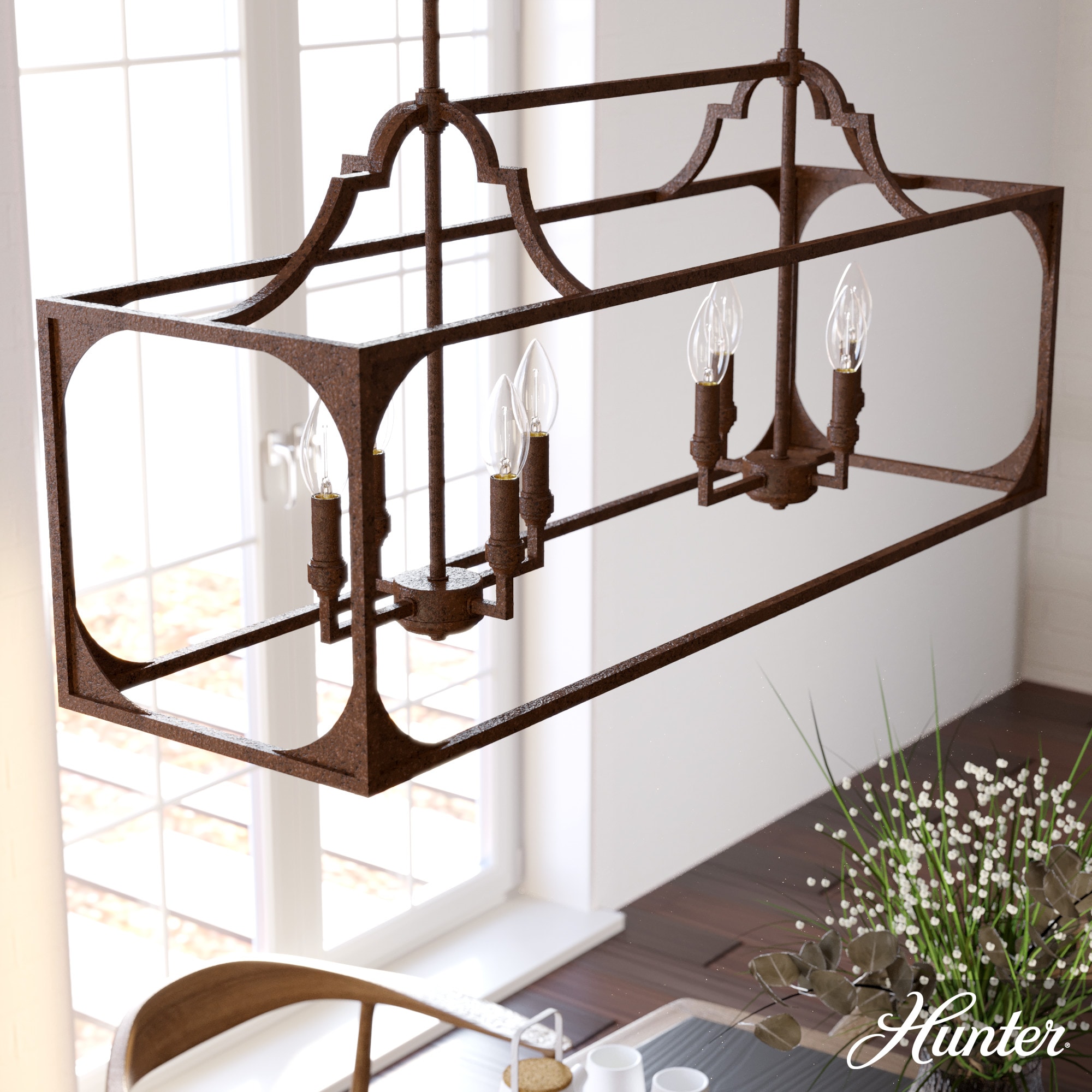 Hunter 19983 Highland Hill 8-Light Textured Rust Traditional LED Dry rated Chandelier