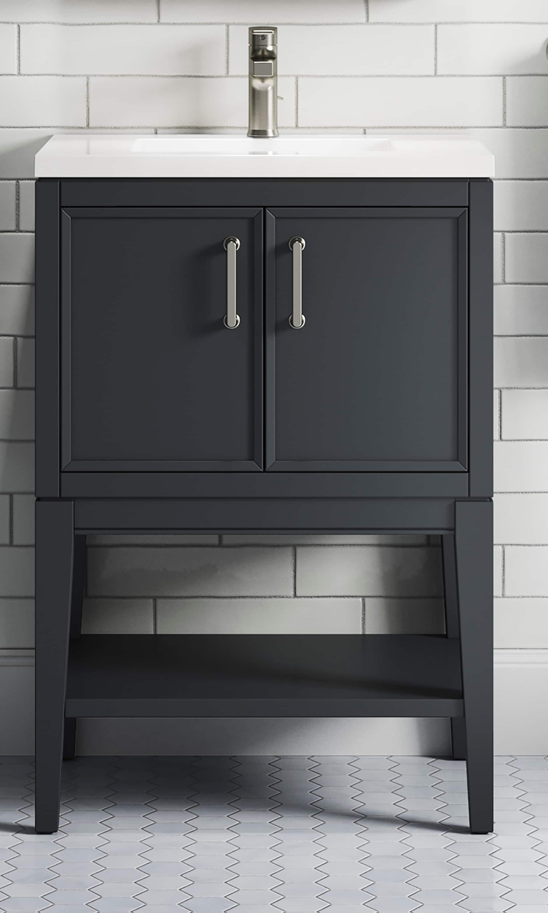 KOHLER 33577-ASB-1WX Winnow 24-in Slate Grey Undermount Single sink Bathroom Vanity with White Quartz Top