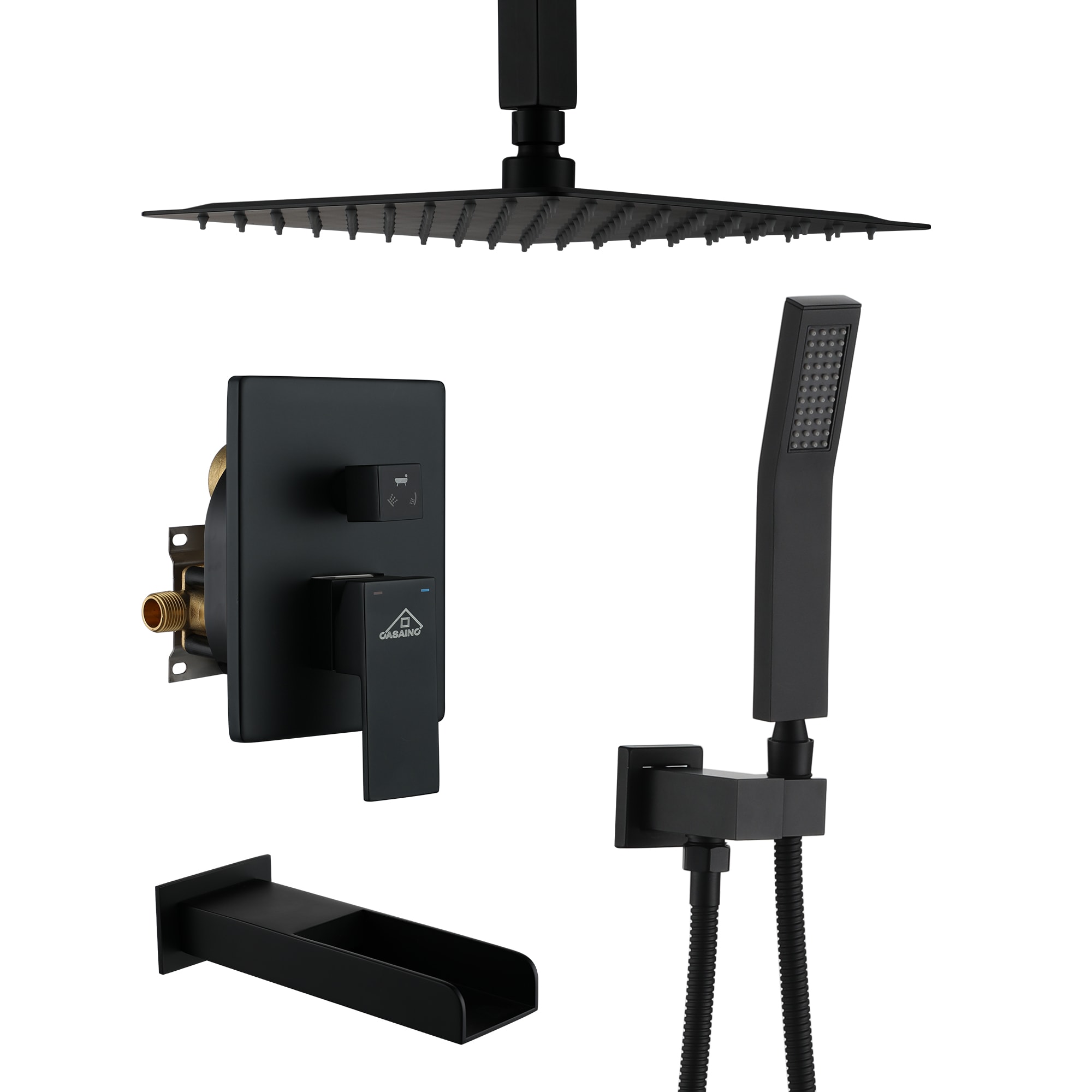 CASAINC CS3623-10MB Matte Black 10-Inches Built-In Shower Faucet System with 3-way Diverter ( Pressure-balanced Valve Included )
