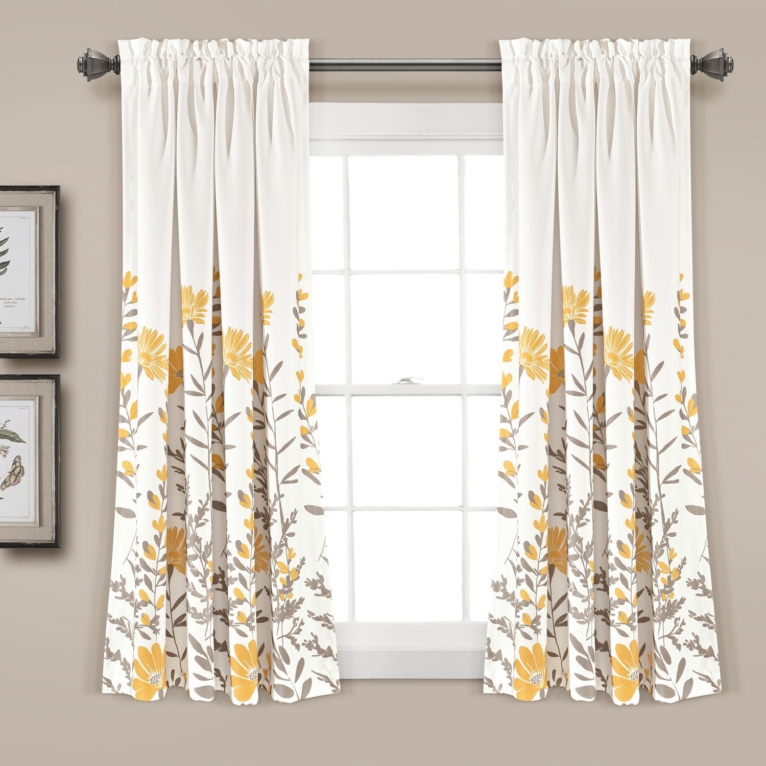 Lush Decor 16T006181 63-Inches Yellow Floral Light filtering Rod pocket Curtain panel pair