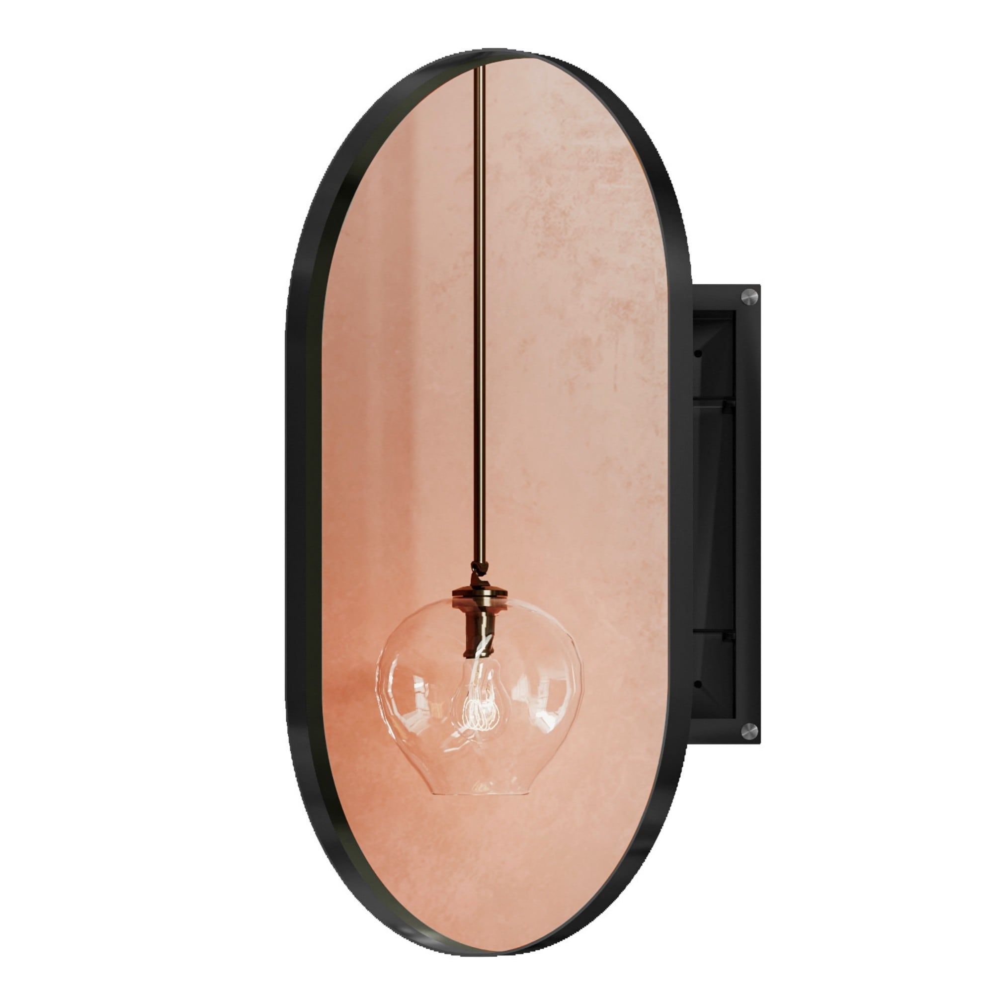 YOSIMFUR 20x34 Inch Matte Black Oval Recessed Medicine Cabinet Metal Framed Bathroom Wall Mirror Cabinet with Adjustable Shelves Multipurpose Wall Mounted Storage Mirror for Bathroom Home Decor