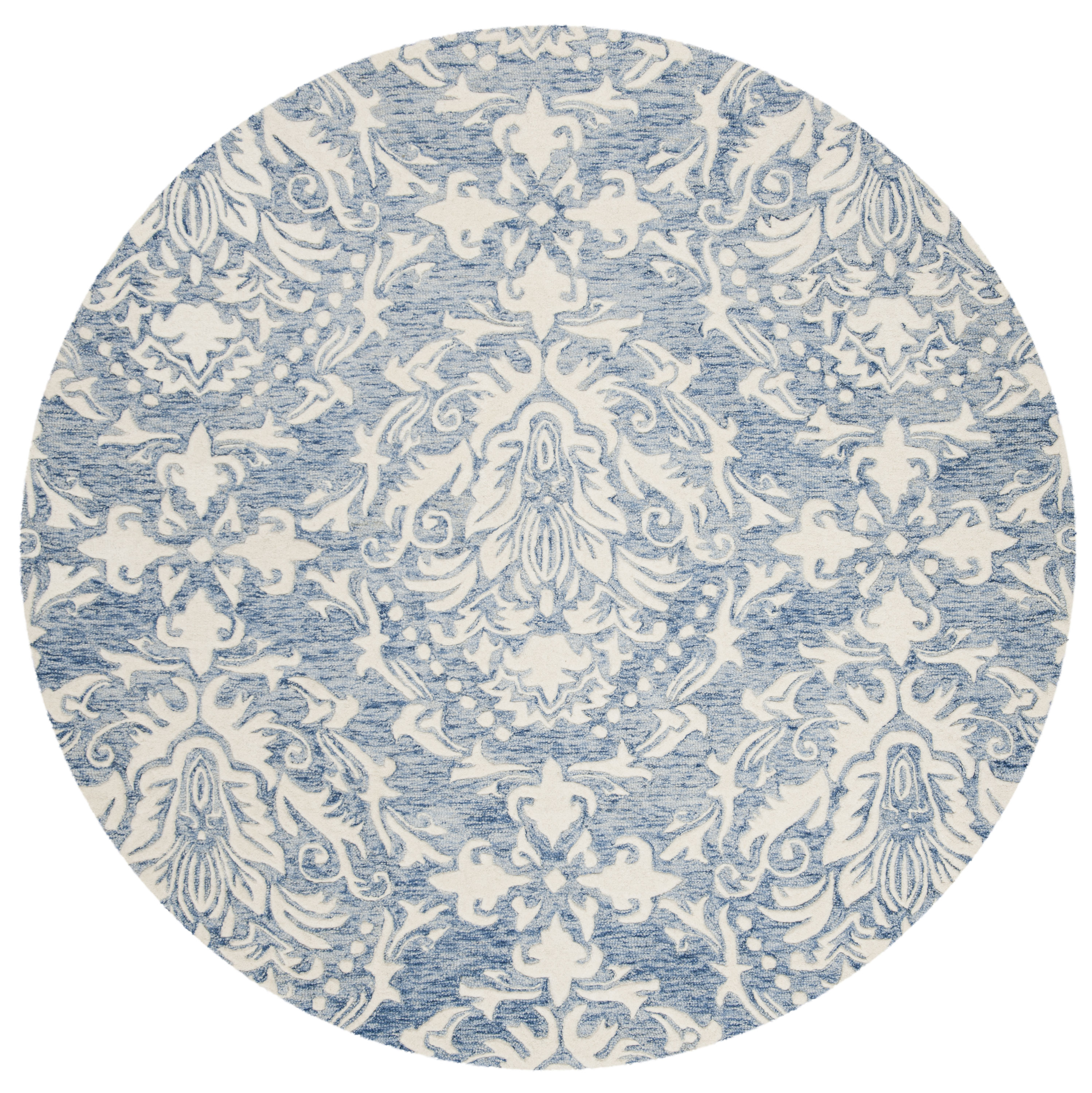 Safavieh BLM107B-6R Blossom Jeanette 6 x 6 (ft) Tufted Wool Blue/Ivory Round Indoor Floral/Botanical Bohemian/Eclectic Area rug