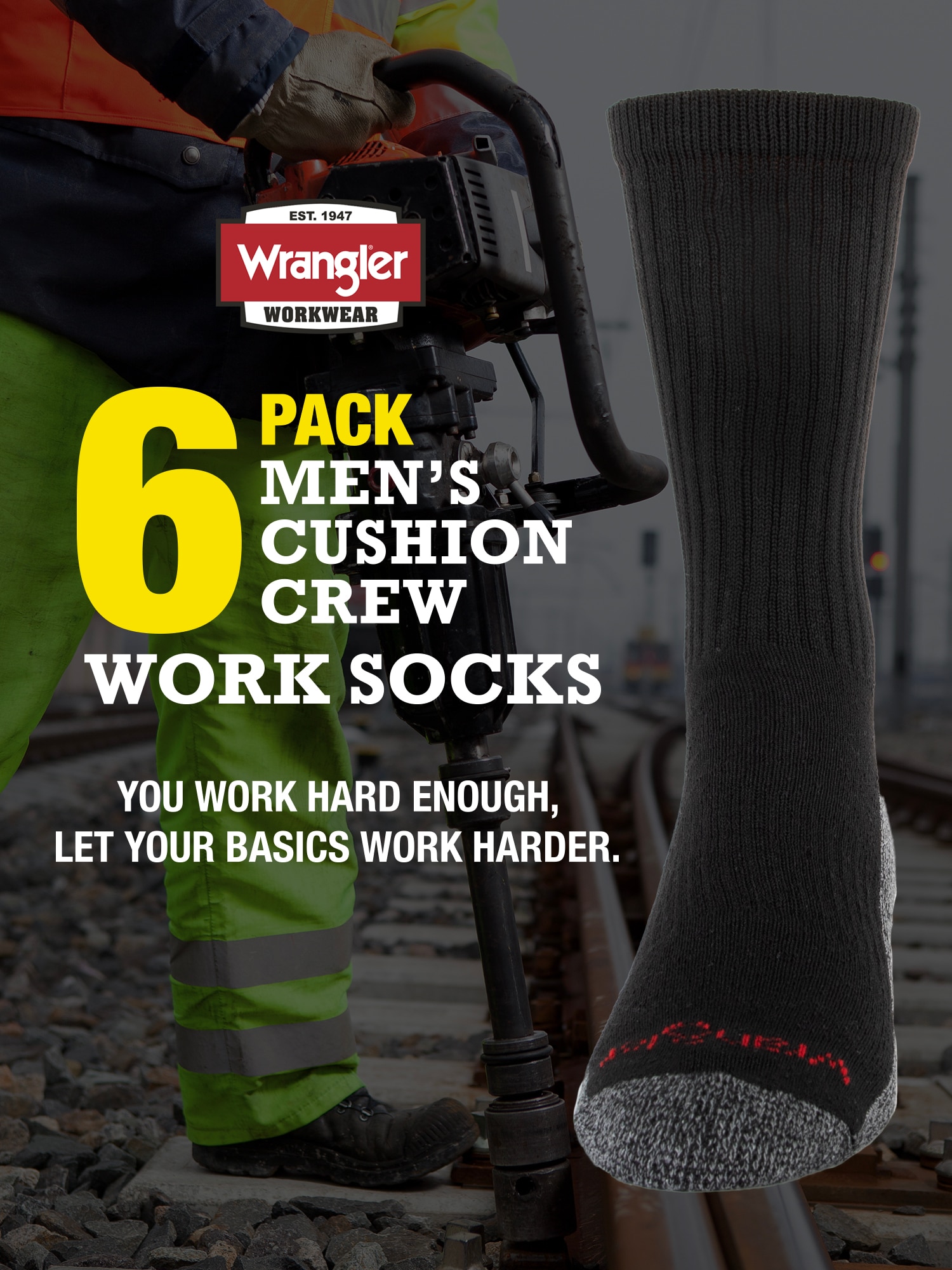 Wrangler Men's Cushion Crew Works Socks, 6 pack