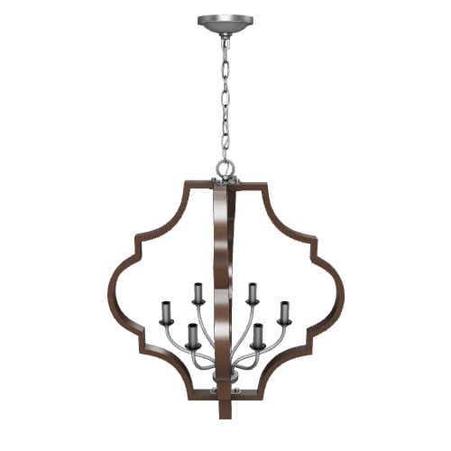 Progress Lighting Teigen 4-Light Teak Wood and Satin Nickel Farmhouse Geometric Medium Hanging Pendant Light