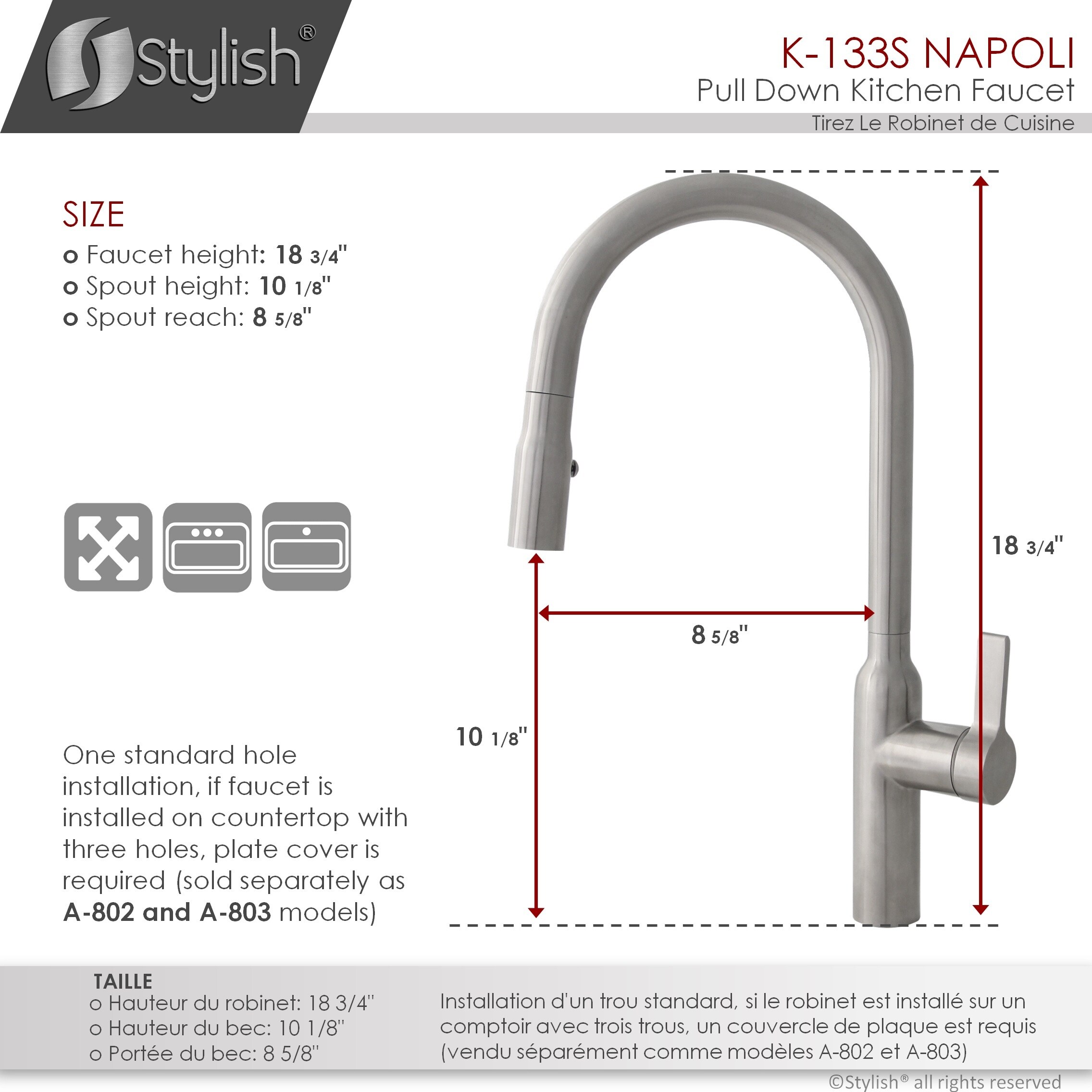 Brushed Stainless Steel Pull Down Kitchen Faucet with Pull-out Spray