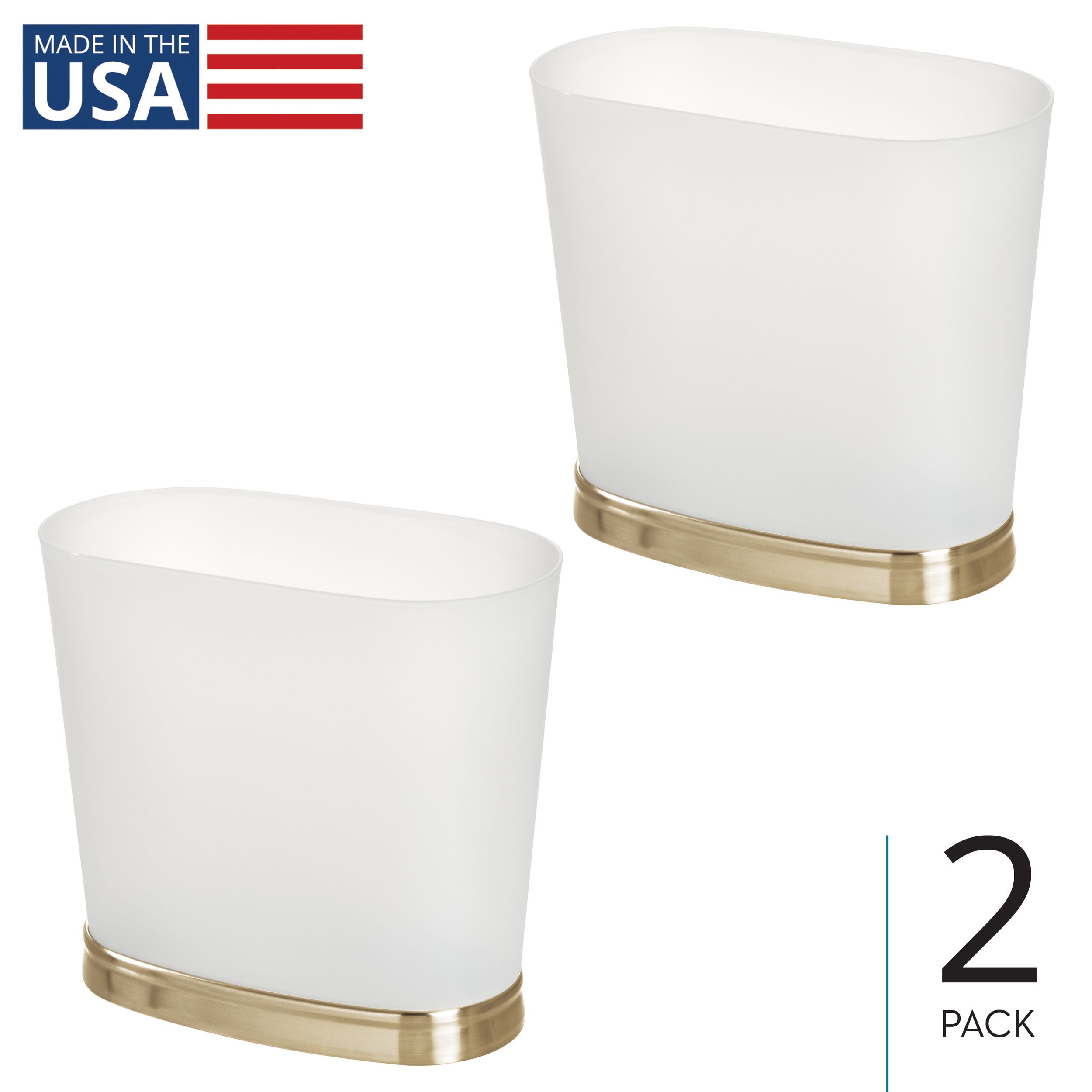 iDesign 29413M2 Small Oval Bathroom Trash Can - Set of 2 - Frost/Soft Brass - Made in USA