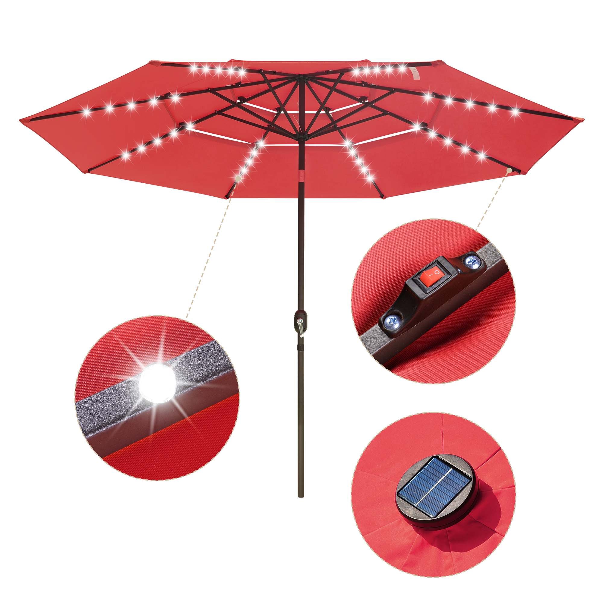 Yescom 07UMB043-3T11L-02-LO 11 Ft 3 Tier Patio Umbrella with Solar LED Crank Tilt Button  Yard Home