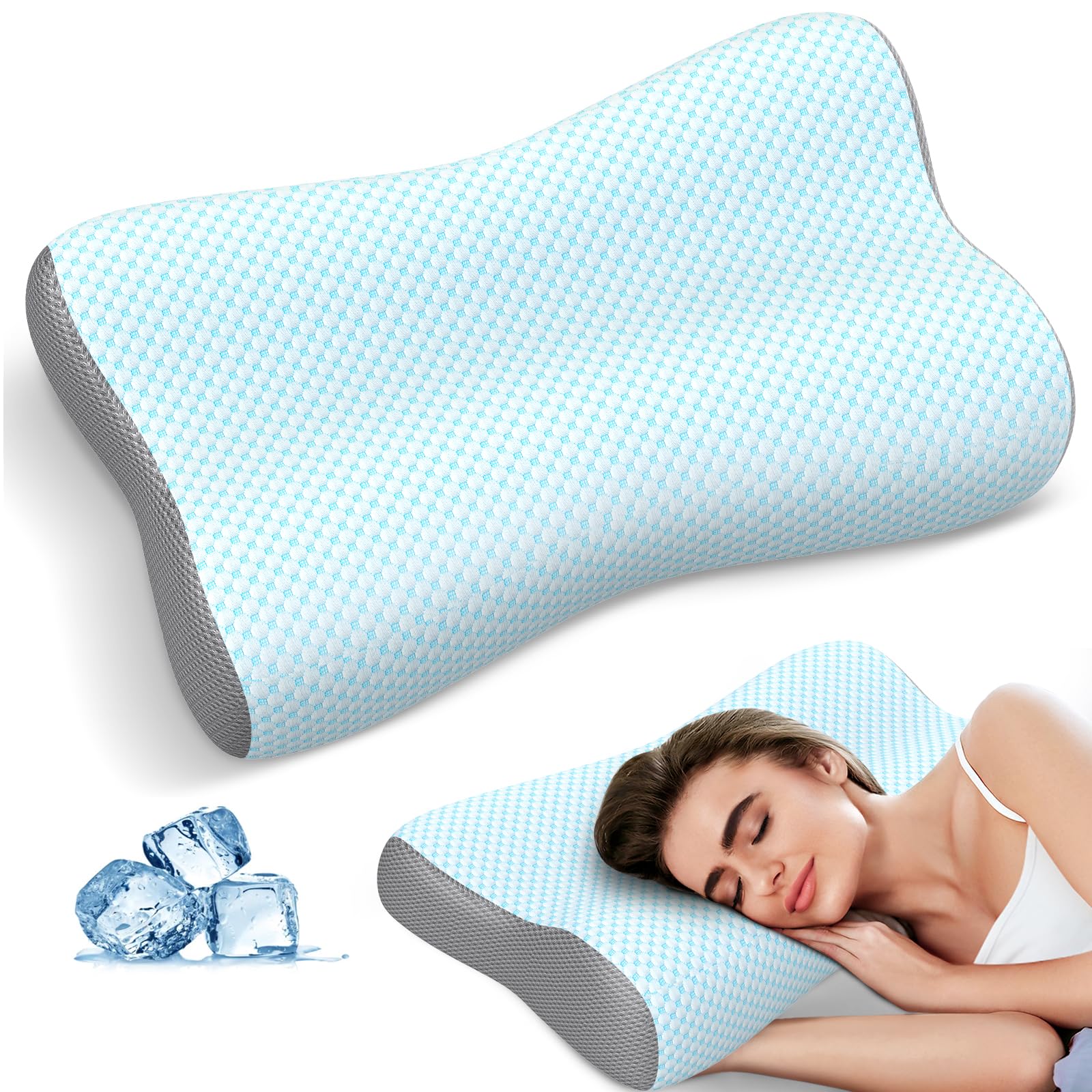 WZKZLH Memory Foam Neck Pillow Pain Relief Cooling Washable Cover Adjustable Height Support All Sleep Positions
