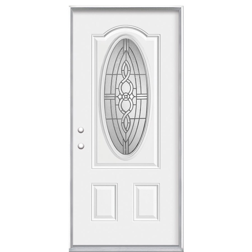 Masonite 740984 Calista 36-in x 80-in Steel Oval Lite Right-Hand Inswing Primed Single Front Door Insulating Core