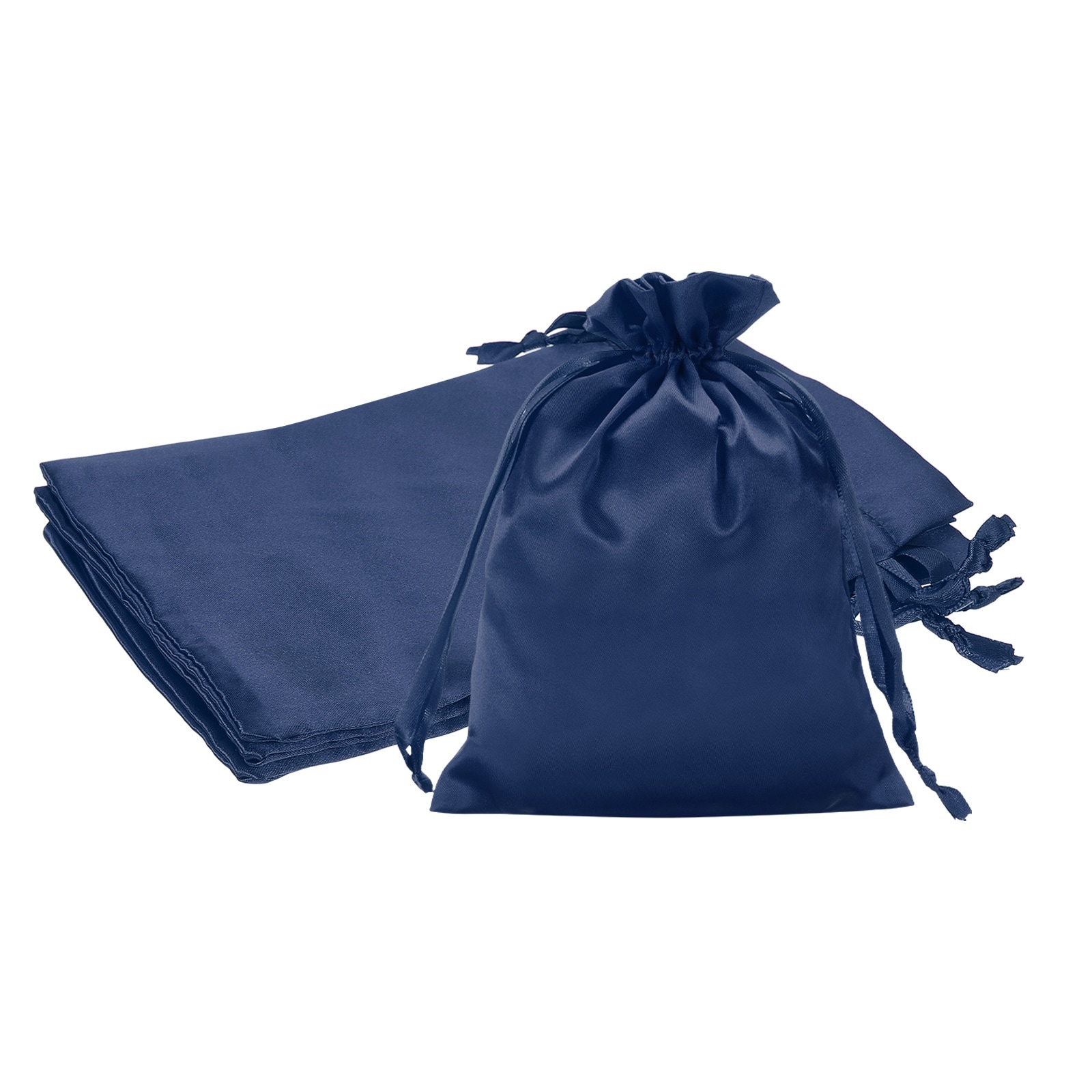 Unique Bargains 6 x 8 Inch Satin Bags with Drawstring 3pcs Silk Drawstring Gift Bags Wedding Favor Pouch for Jewelry Candy Christmas Party Graduation Birthday Easter Navy Blue