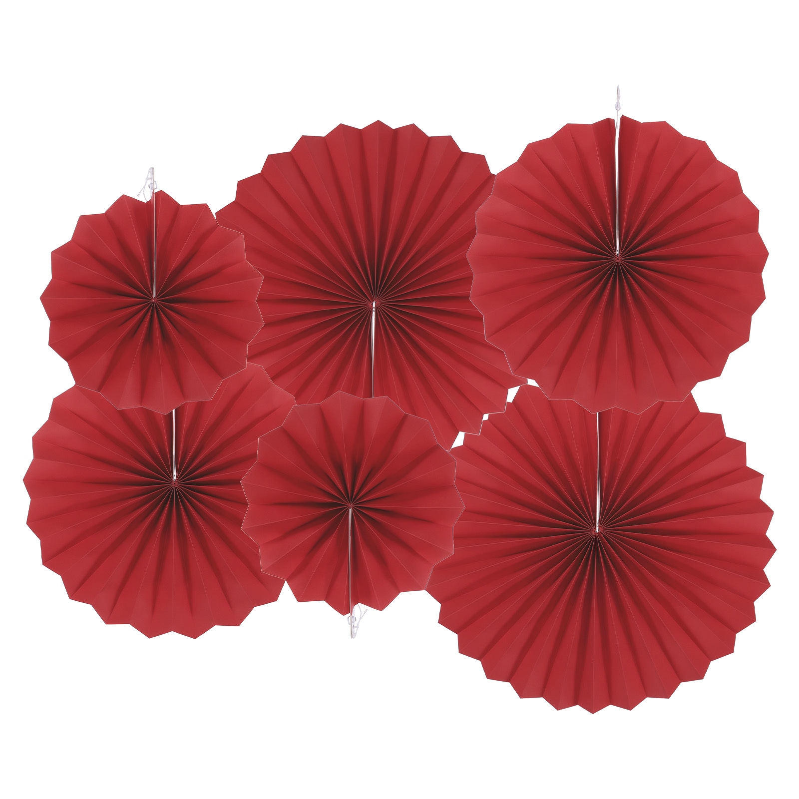 Unique Bargains Hanging Paper Fans Party Set 6pcs Round Pattern Hanging Paper Fans Decoration for Home Shop Wall Birthday Wedding Graduation Events(Wine Red) #S26051100UX7225