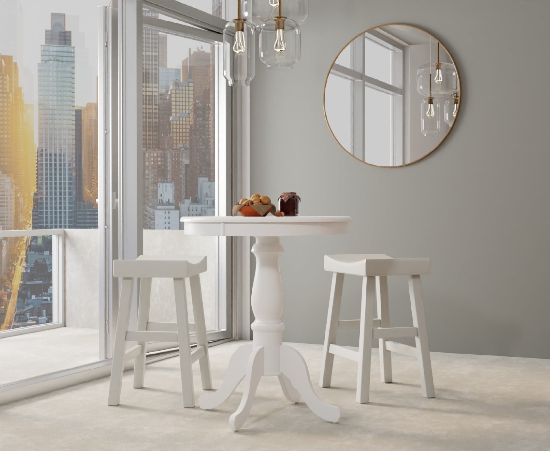 White Round Wood Transitional Counter Height Bar Table