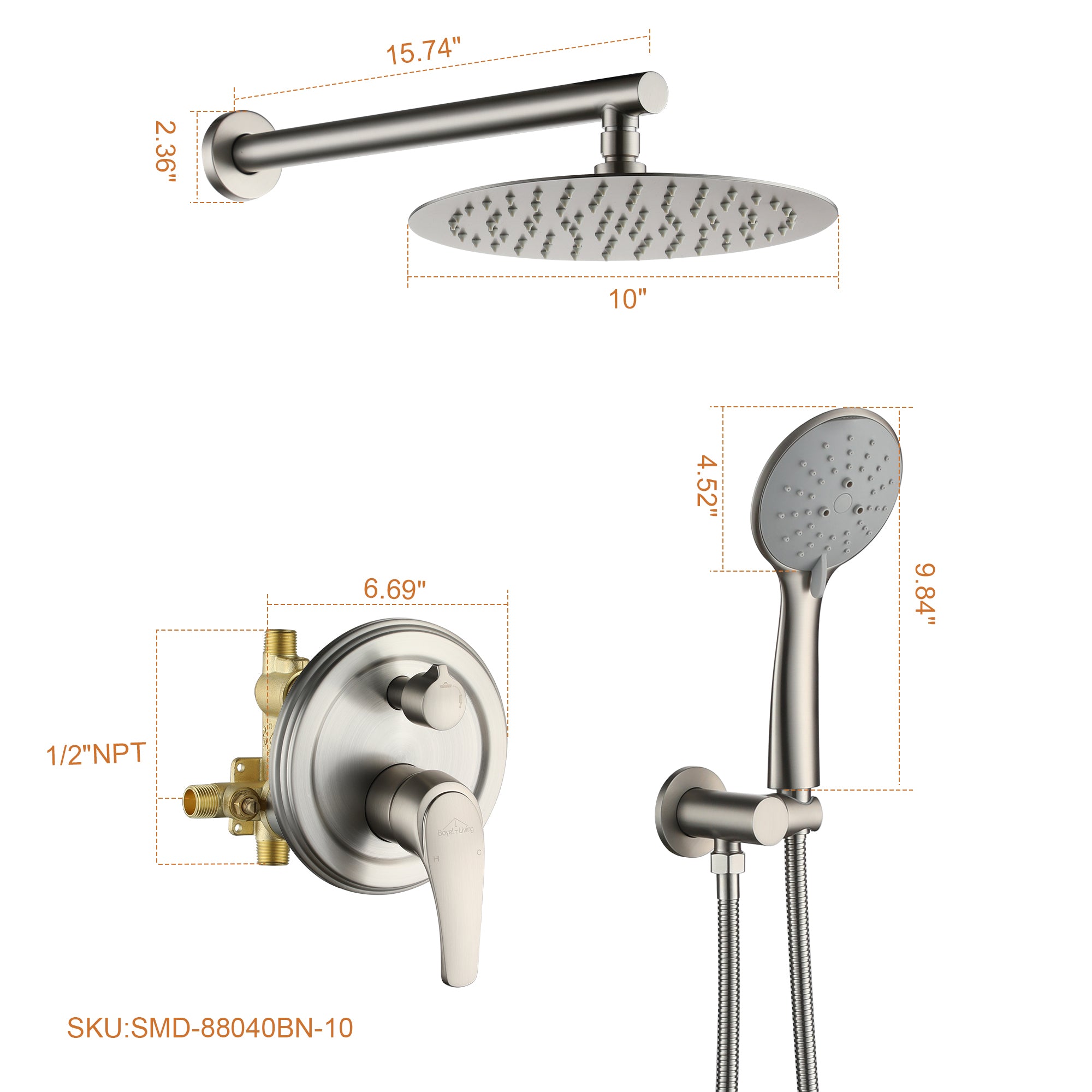 Boyel Living SMD-88040BN-10 Showerhead-Bar-Panels - View #2