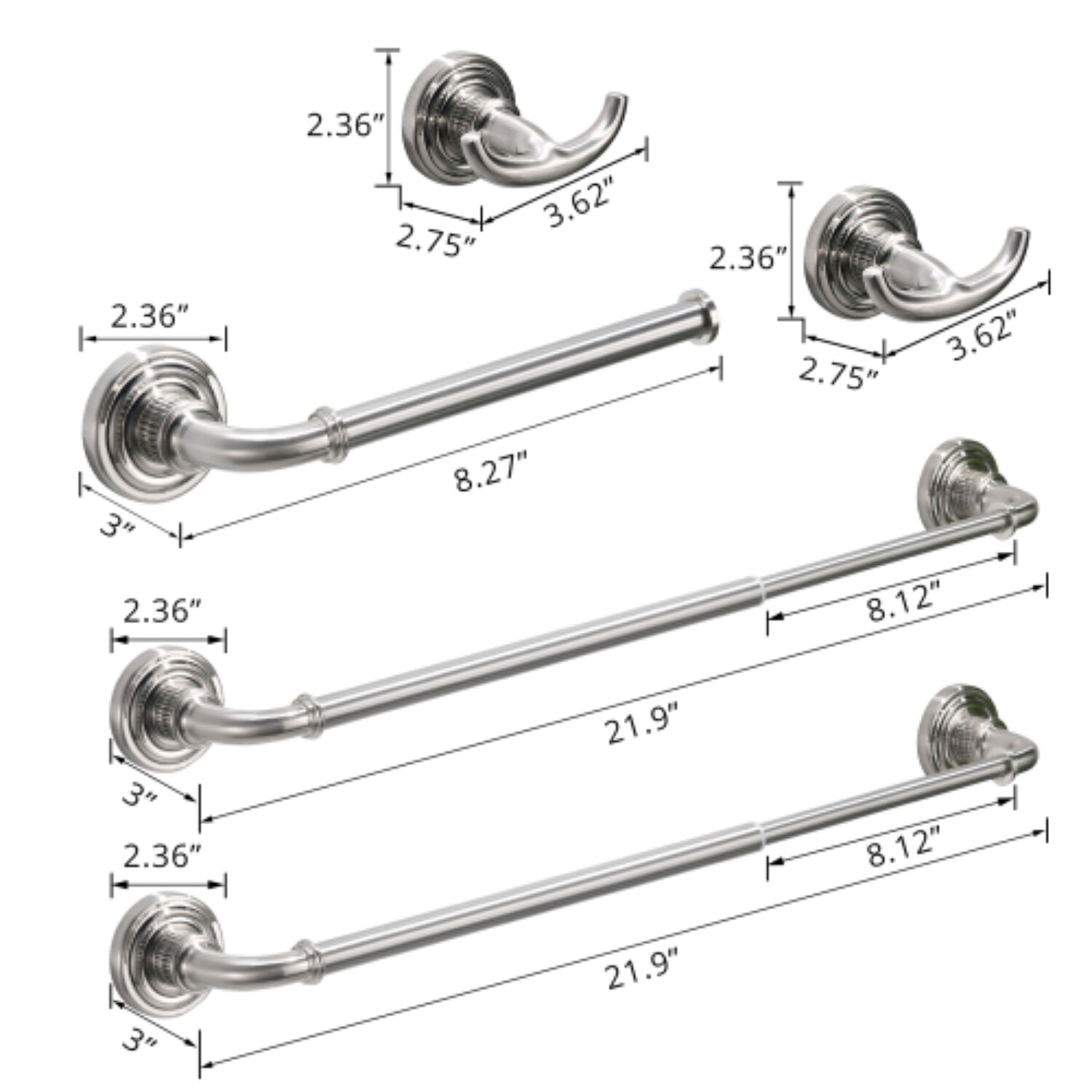 BBLLWJ 4 Piece Wall Mounted Bathroom Hardware Kit Includes 2 Long Towel
