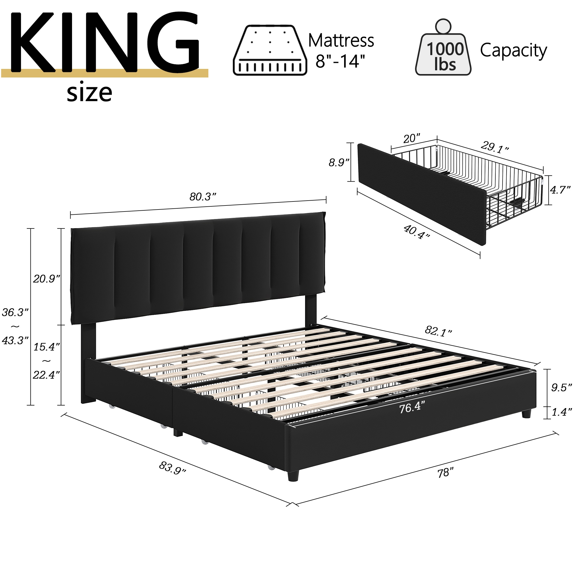 Vecelo LOE-CY-KB04-UP-BLK beds - View #3