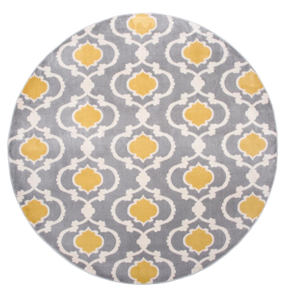 Contemporary Moroccan Trellis 6'6" x 9' Gray and Yellow Area Rug