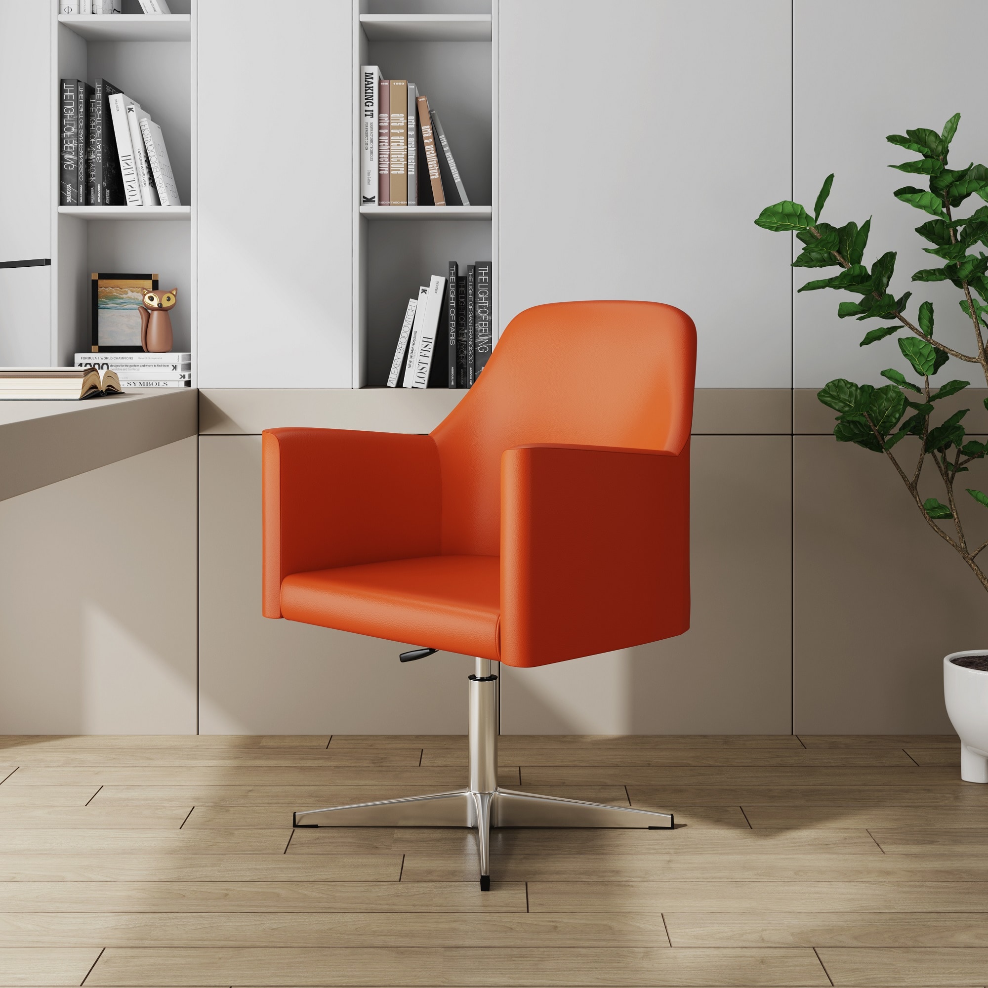Manhattan Comfort 2-AC030-OR 2 Modern Orange and Polished Chrome Faux leather Accent Chair
