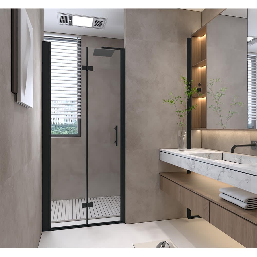 JUJABU ZJDOOR-9 Matte Black 32 Inx 72In Bifold Shower Door Tempered Glass Matte Black Aluminum Frame