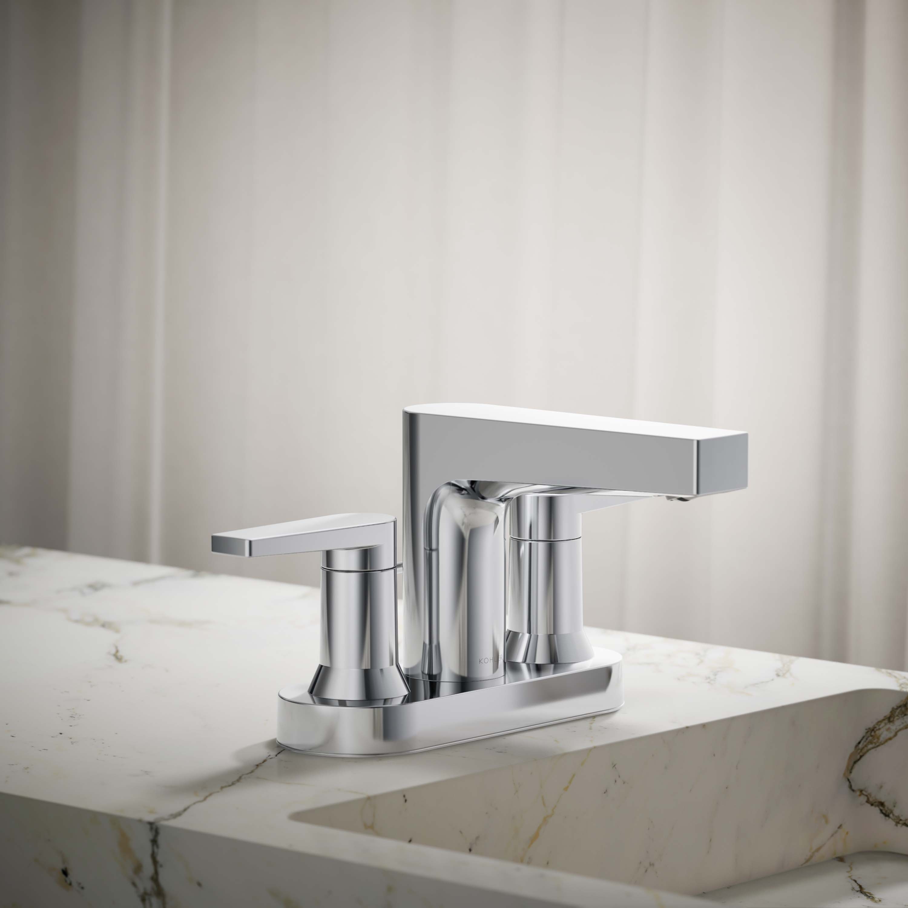 KOHLER K-97031-4-CP Taut Polished Chrome 4-in centerset 2-handle WaterSense Low-arc Commercial/Residential Handle Bathroom Sink Faucet with Deck Plate