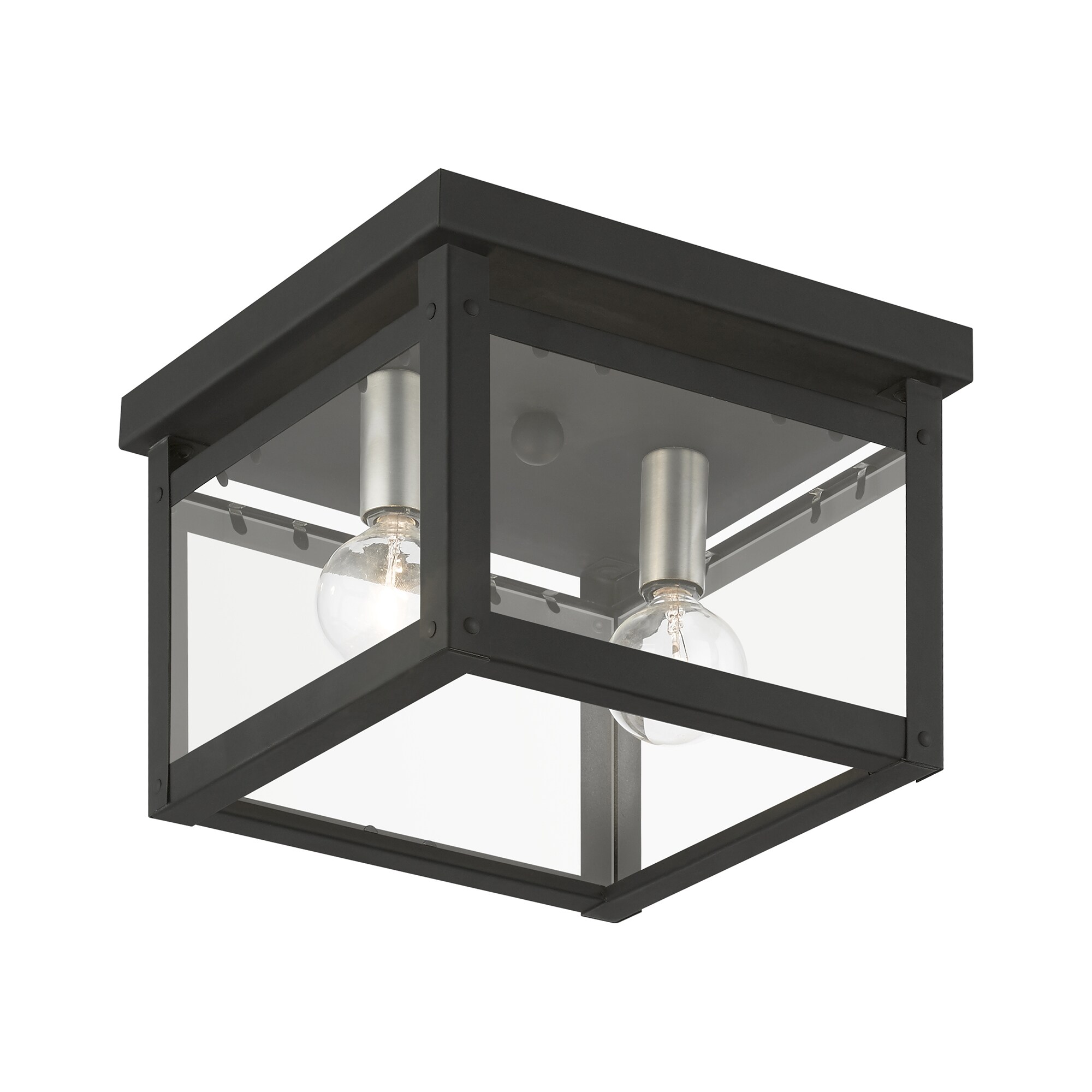 Milford 8" Black and Brushed Nickel Glass Flush Mount