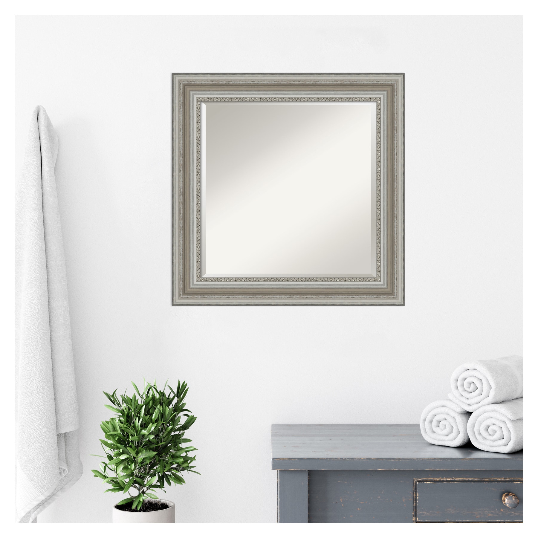 Parlor Silver Beveled Glass Bathroom Vanity Mirror