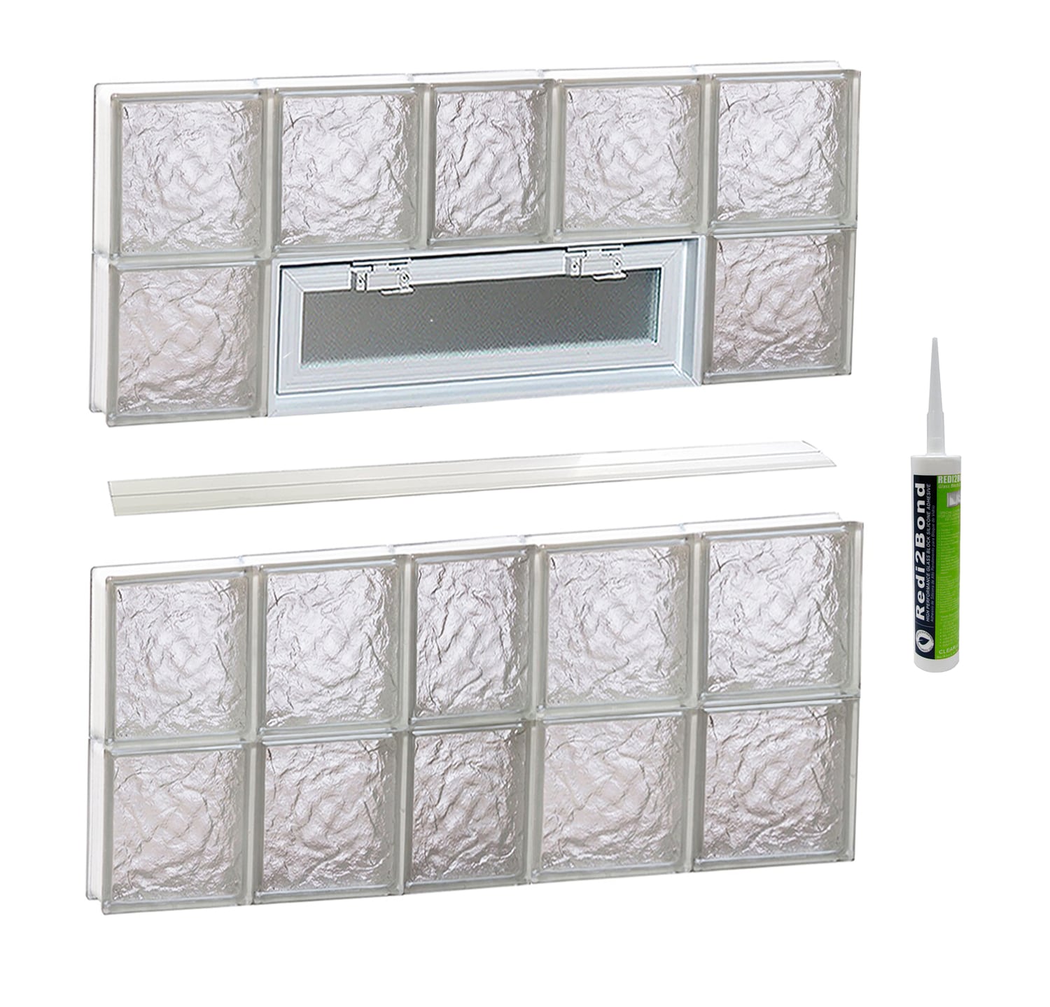 REDI2SET V3832IS Ice Glass 36-3/4-in x 31-in Frameless Replacement Vented Glass Block Window