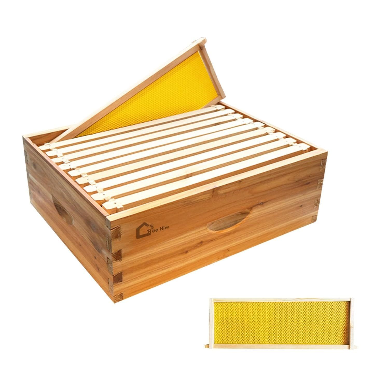 Qeetex GGL-PPG-33C3W869 Bee Hive Coated with Beeswax 10 Frame Complete Beehive Kit with Beehives Frames and Wax Foundations Wax Coated Bee Hives for Beginner