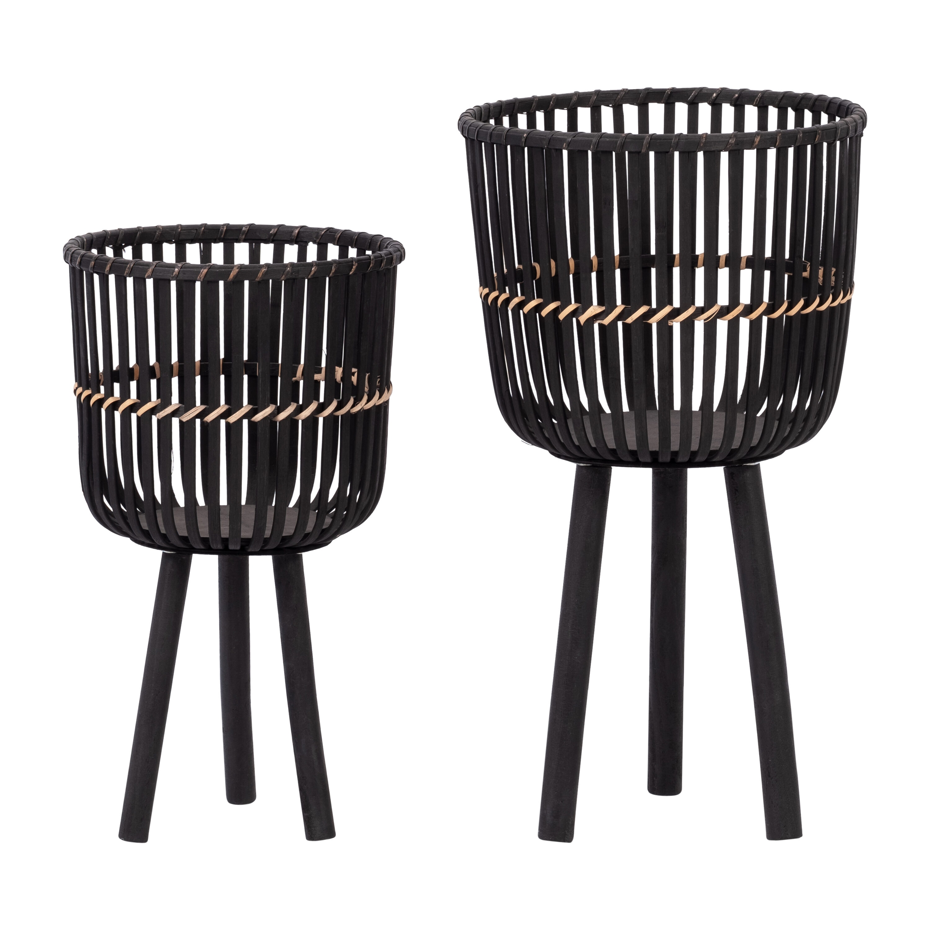 AHIOU HOME ZAAHG-106811PP 2 -Pack Round 13.0-in W Large Black Bamboo Contemporary/Modern Indoor/Outdoor Planter Stand Included
