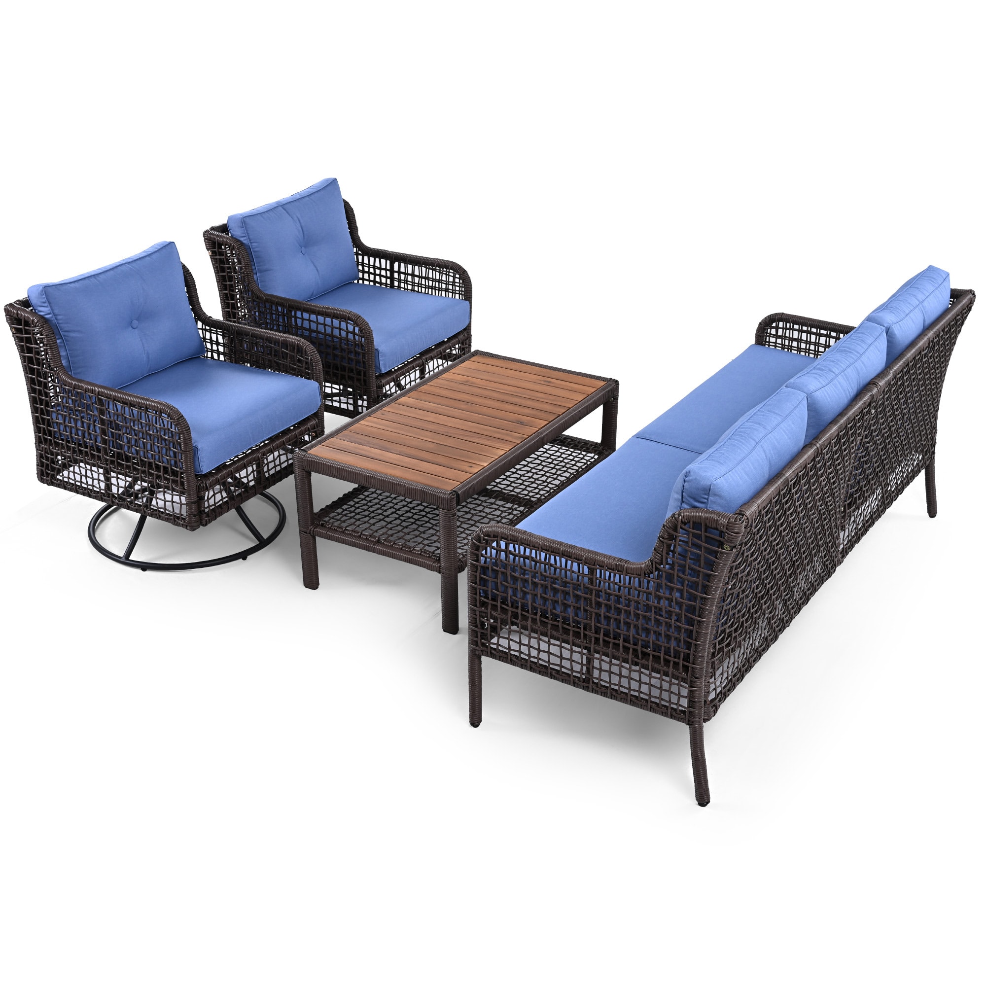 SINOFURN SYA020393GY 4 -Piece Patio Sofa Conversation Set with Blue Cushions