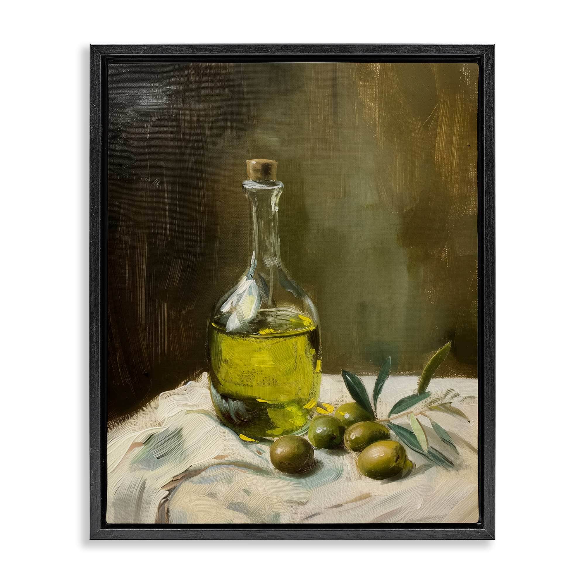 Stupell Industries BT-917-FFB-16X20 Olive Oil Still Life Black Framed Floater Canvas Wall Art By Arlington Prints 17 x 21