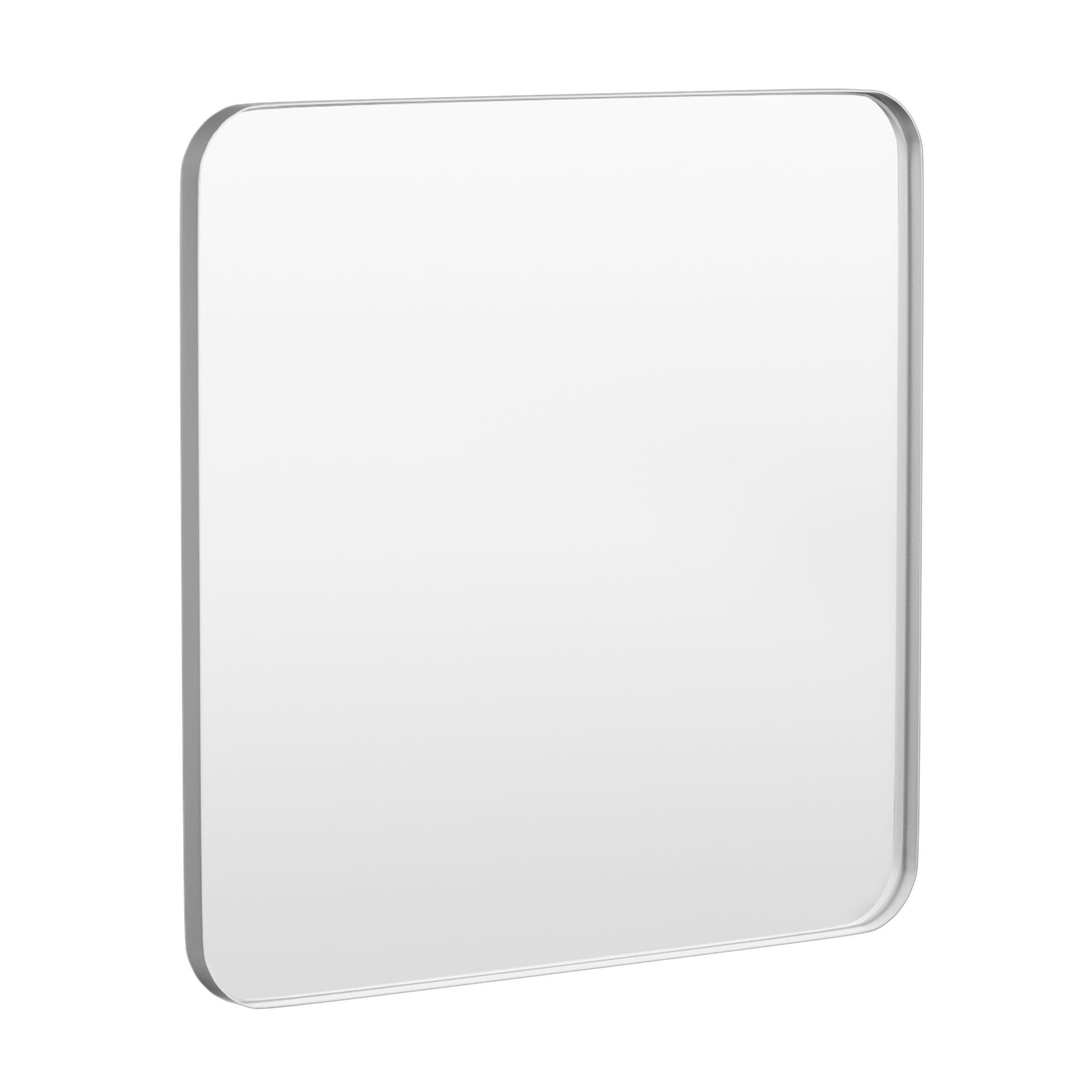 LOVMOR Y-TM3636-S 36 in. W x 36 in. H Tempered Glass Rounded Rectangle Framed Wall-Mounted Bathroom Vanity Mirror in Silver