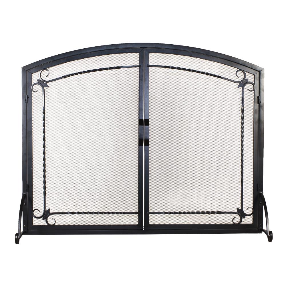 39in Black Steel 1Panel Flat Twin Fireplace Screen in the Fireplace