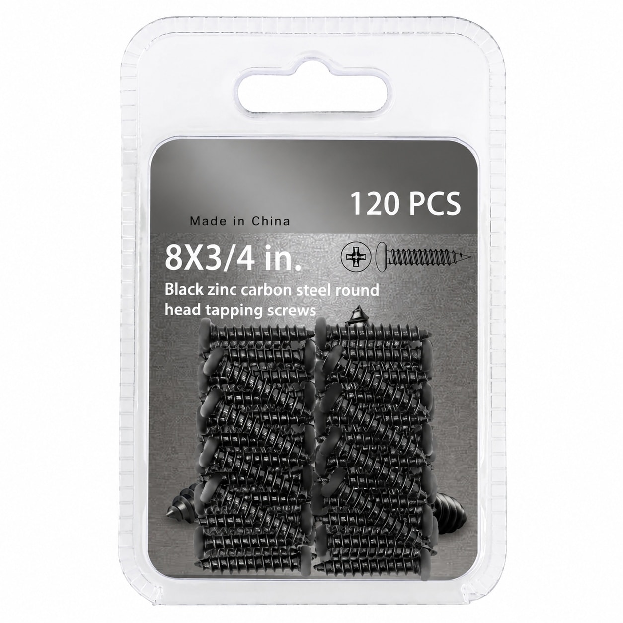 AKSCYZM  Number 8 by Three Quarter Inch Black Zinc Plated Carbon Steel Wood Screws Phillips Pan Round Head Self Tapping Full Thread 120 Pieces