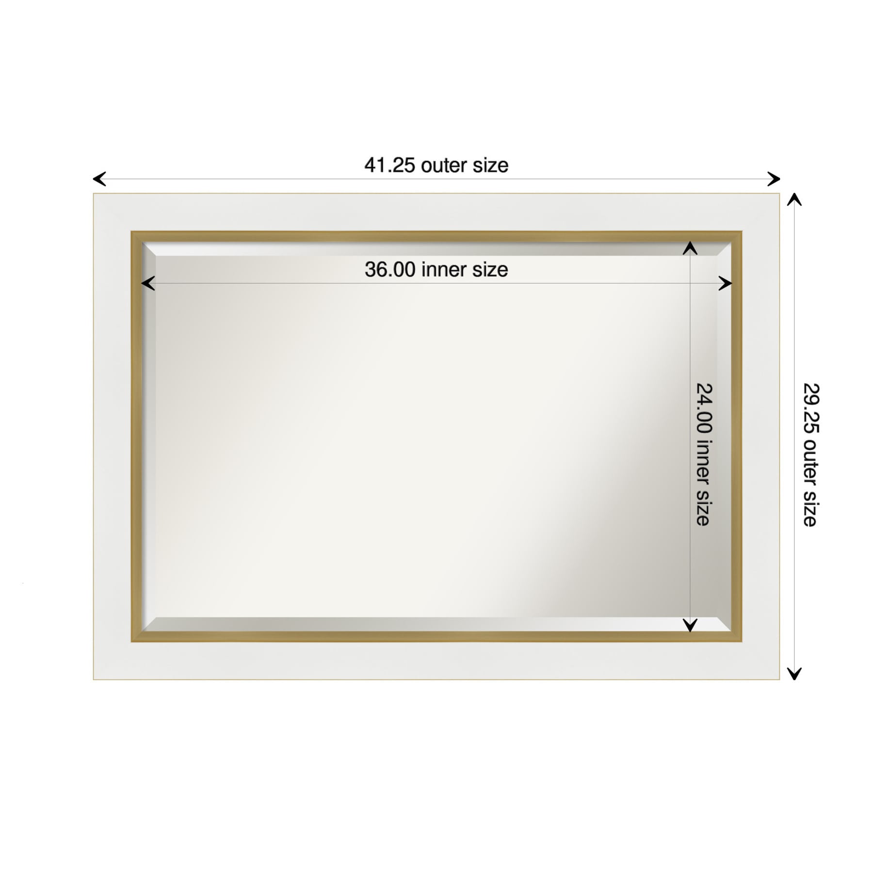Eva White and Gold Rectangular Wall Mirror with Beveled Frame