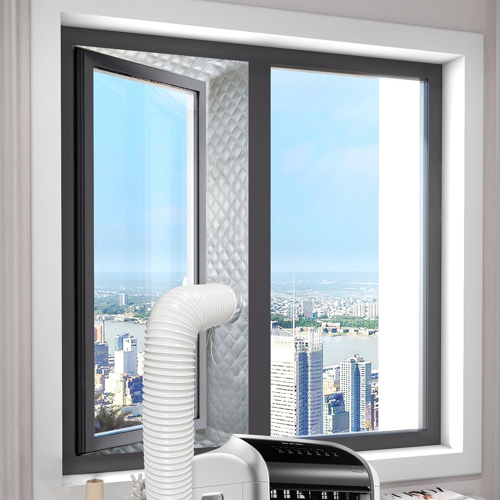 Phyfalip  Portable AC Window Seal Kit Heavy Duty Window Barrier with Adjustable Hole No Drill Waterproof Universal Fit for Sliding Crank Out