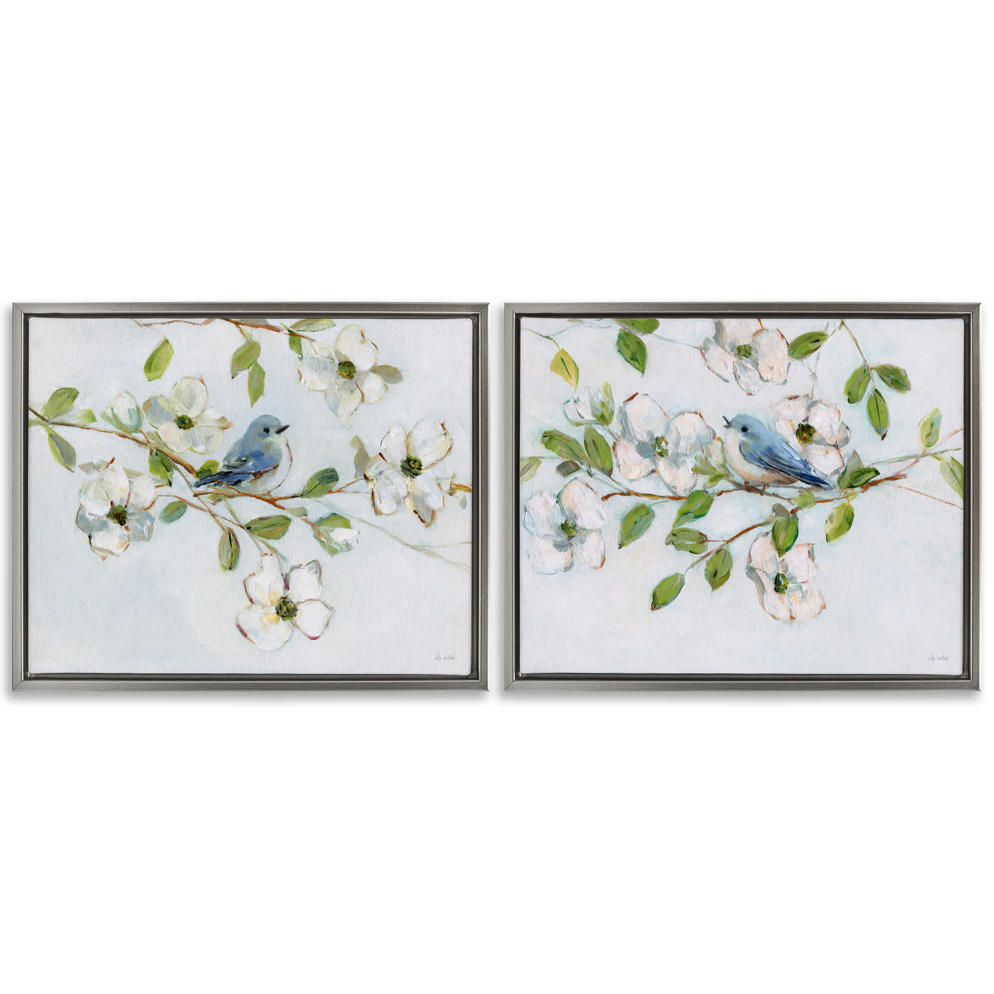 Stupell Industries B2-733-FFL-2PC-24X30 Perched Bluebirds on Branch 2 Piece Gray Framed Floater Canvas Set By Sally Swatland 31 x 25